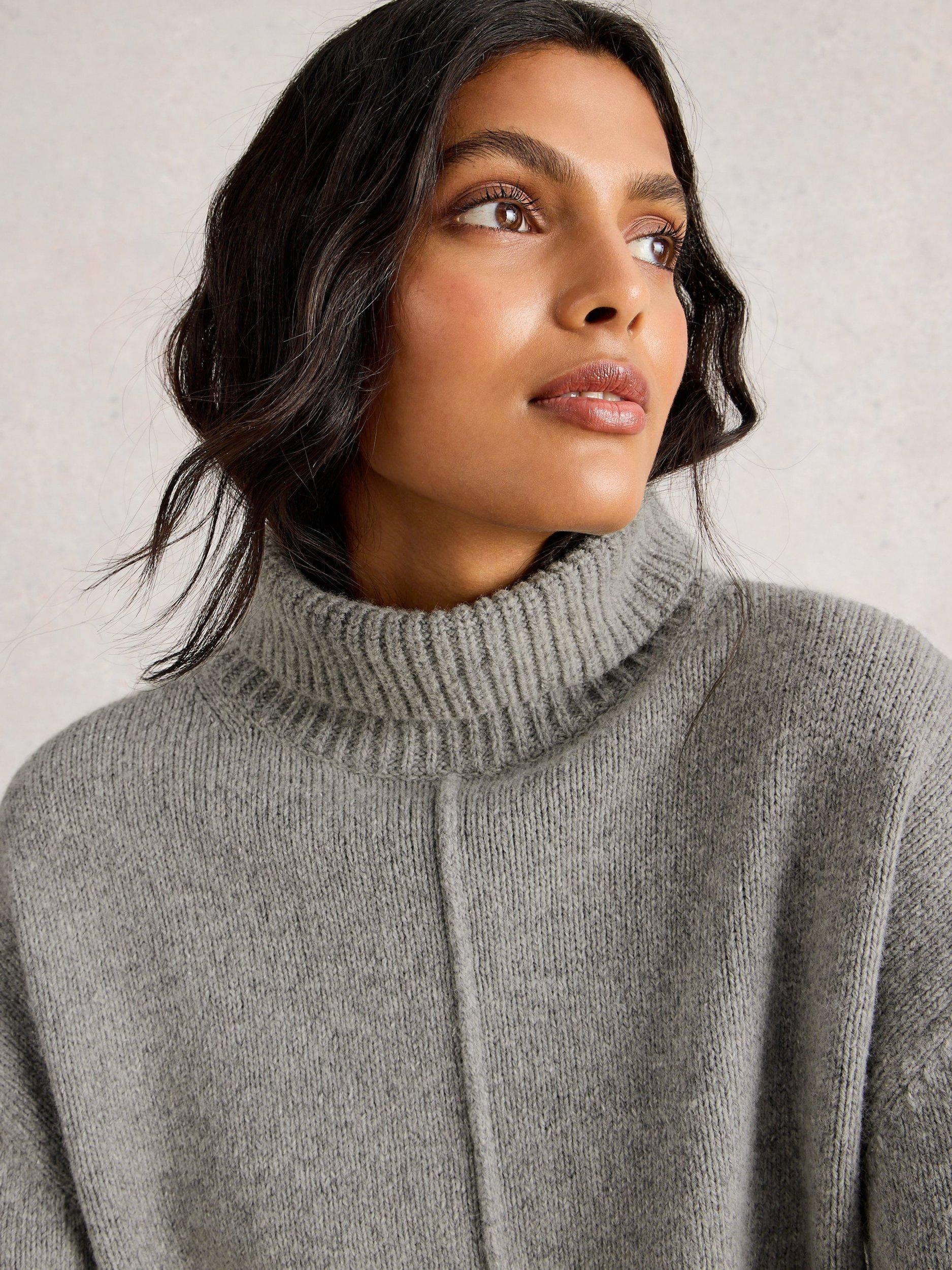 Product image 4 of 6, which shows White Stuff Marianne Wool Blend Turtle Neck Jumper , Mid Grey, 6
