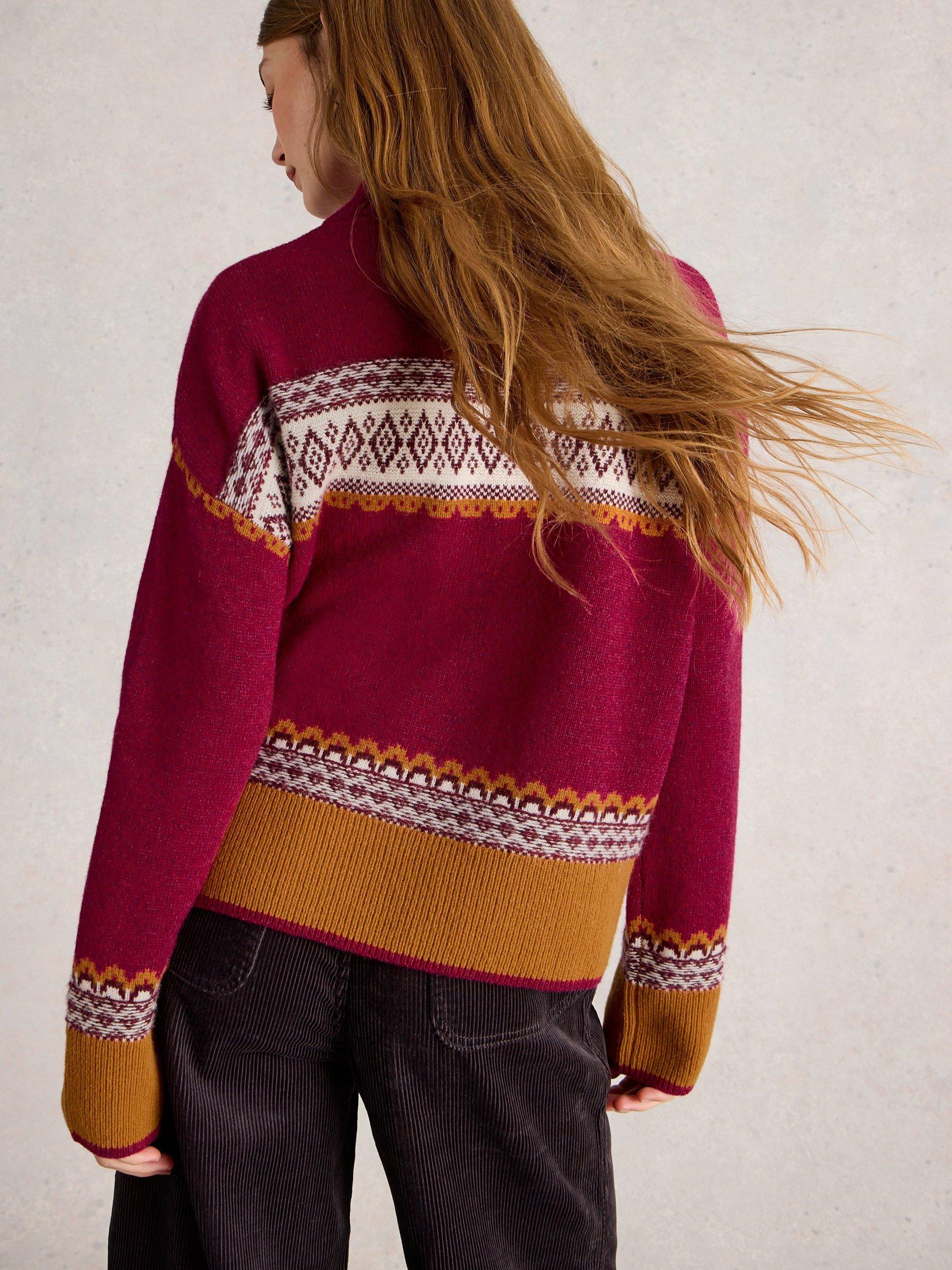 Product image 2 of 6, which shows White Stuff Millie High Neck Lambswool Blend Fairisle Jumper, Pink/Multi, 20