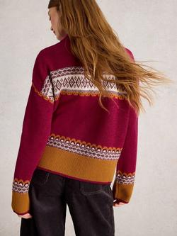 White Stuff Millie High Neck Lambswool Blend Fairisle Jumper - view 2, Pink/Multi