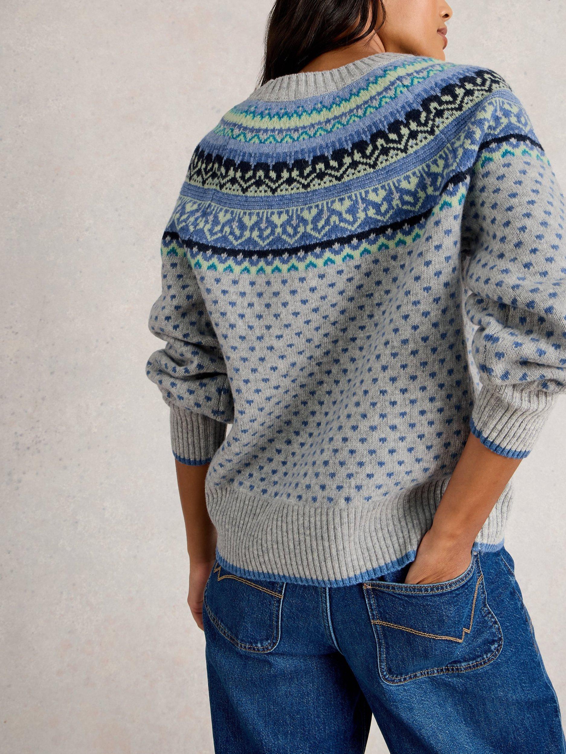 Product image 2 of 6, which shows White Stuff Fair Isle Wool Rich Jumper, Grey/Multi, 20