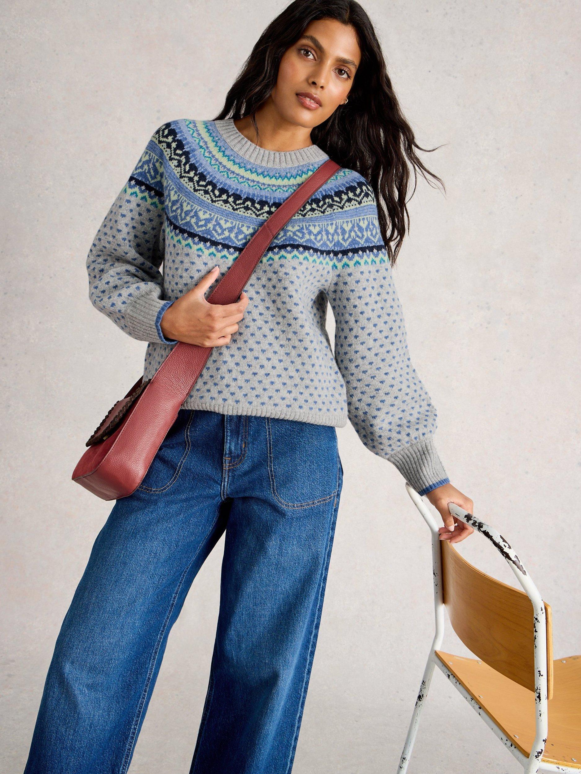 Product image 4 of 6, which shows White Stuff Fair Isle Wool Rich Jumper, Grey/Multi, 20