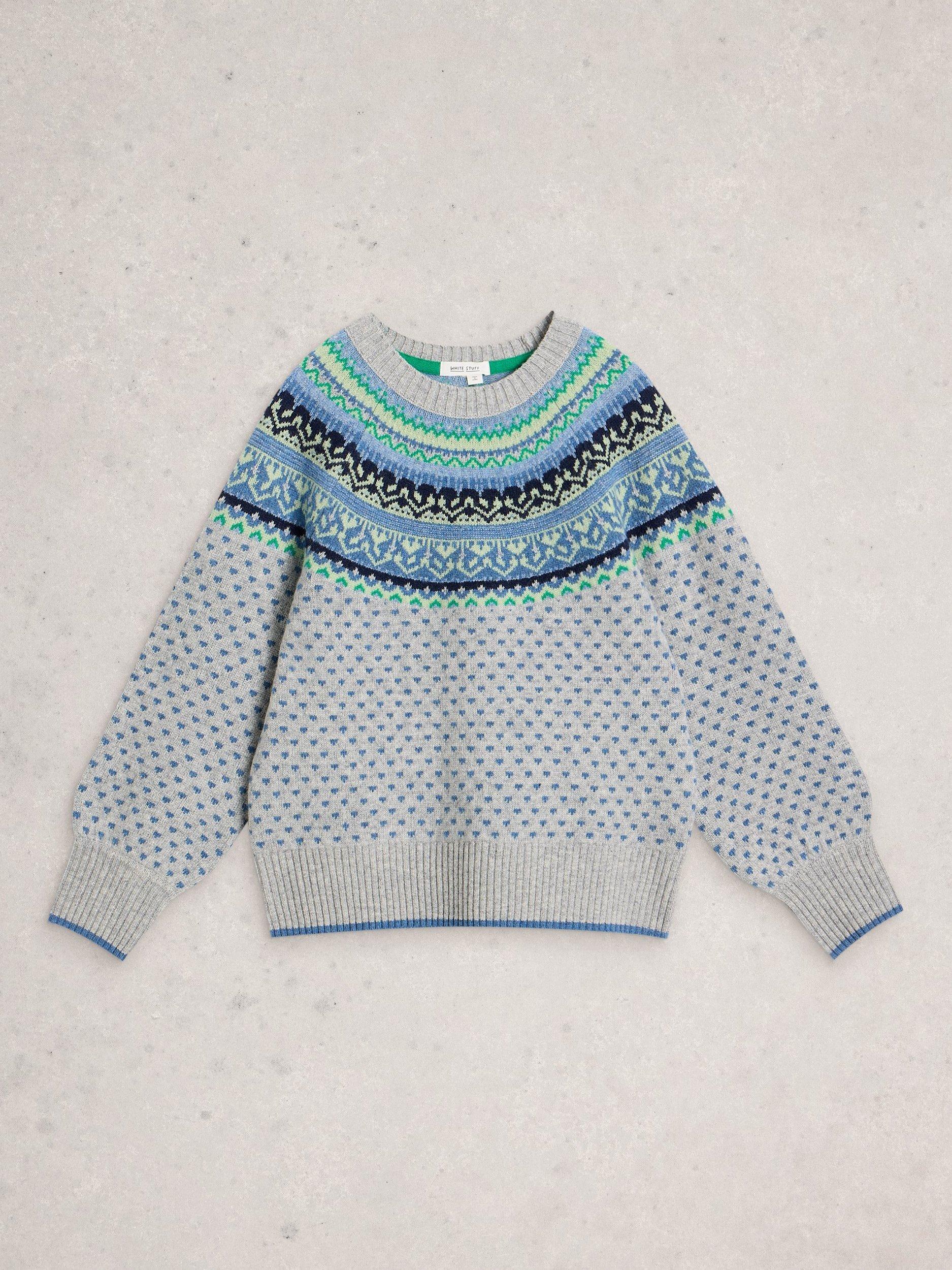 Product image 5 of 6, which shows White Stuff Fair Isle Wool Rich Jumper, Grey/Multi, 20