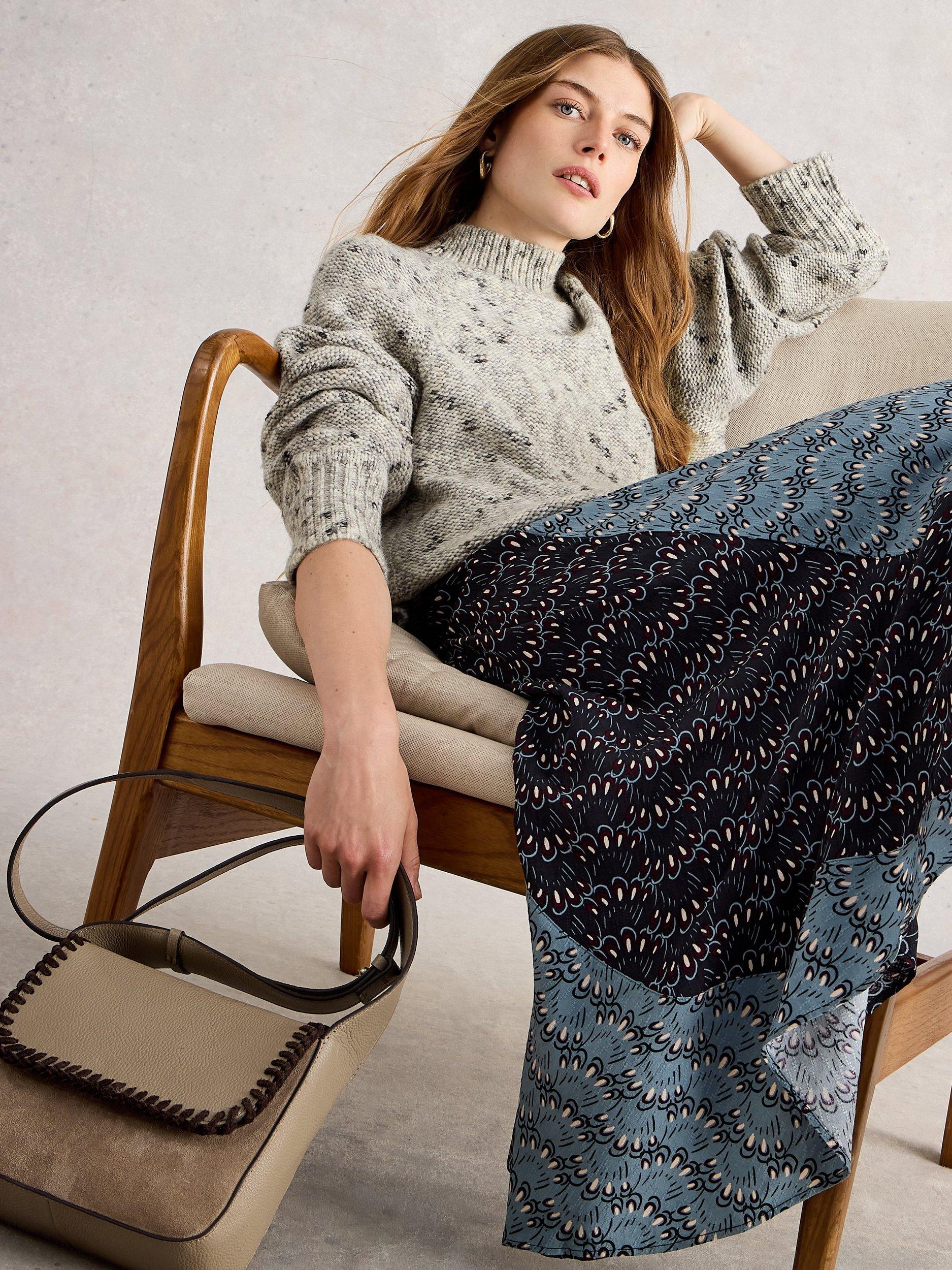 Product image 4 of 6, which shows White Stuff Mono Roll Neck Yarn Jumper, Ivory/Multi, 6