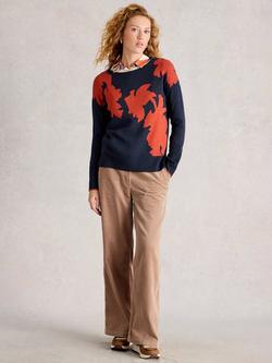 White Stuff Olive Cotton Blend Jumper, Navy/Orange