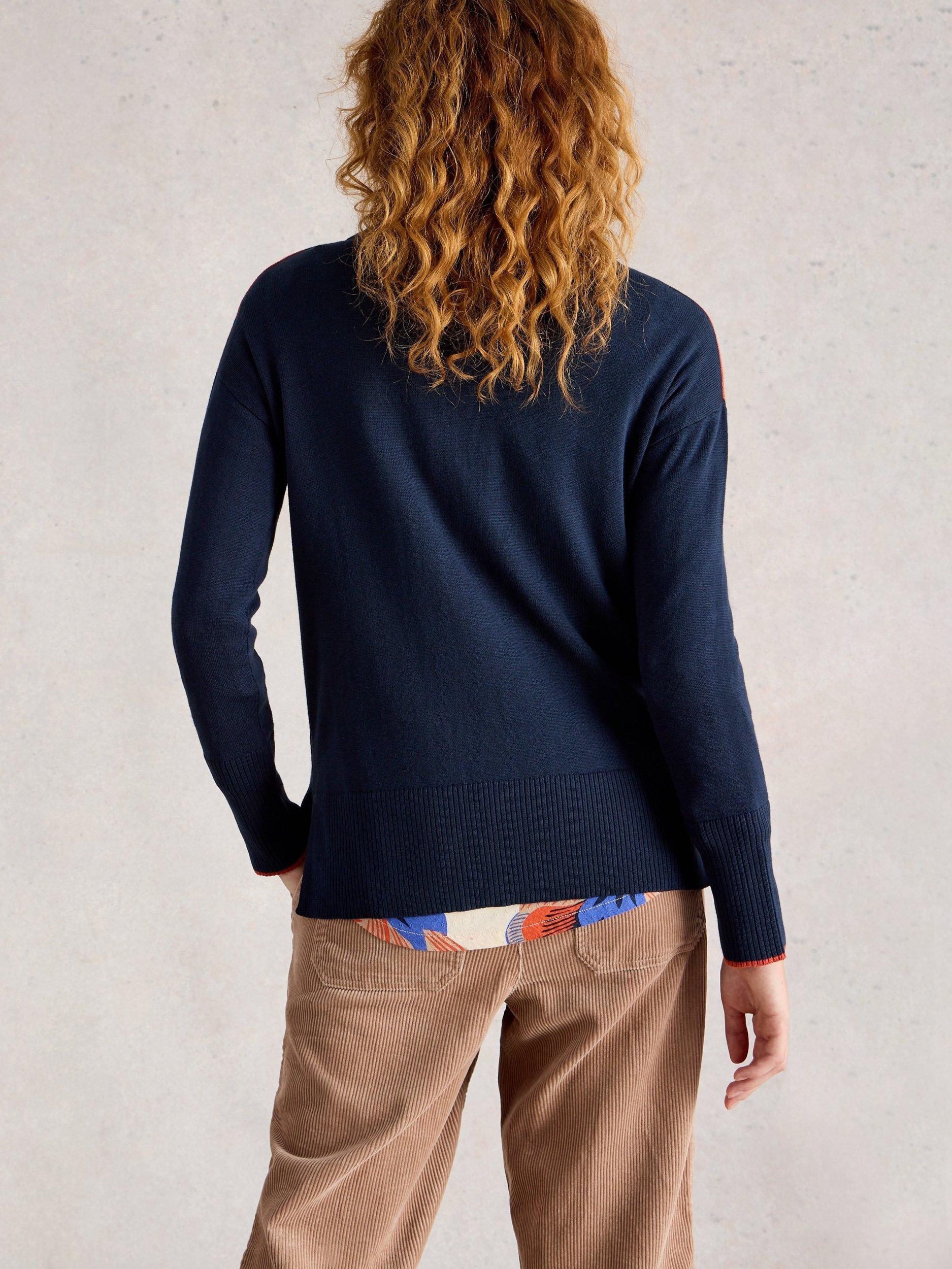 Product image 2 of 6, which shows White Stuff Olive Cotton Blend Jumper, Navy/Orange, 6