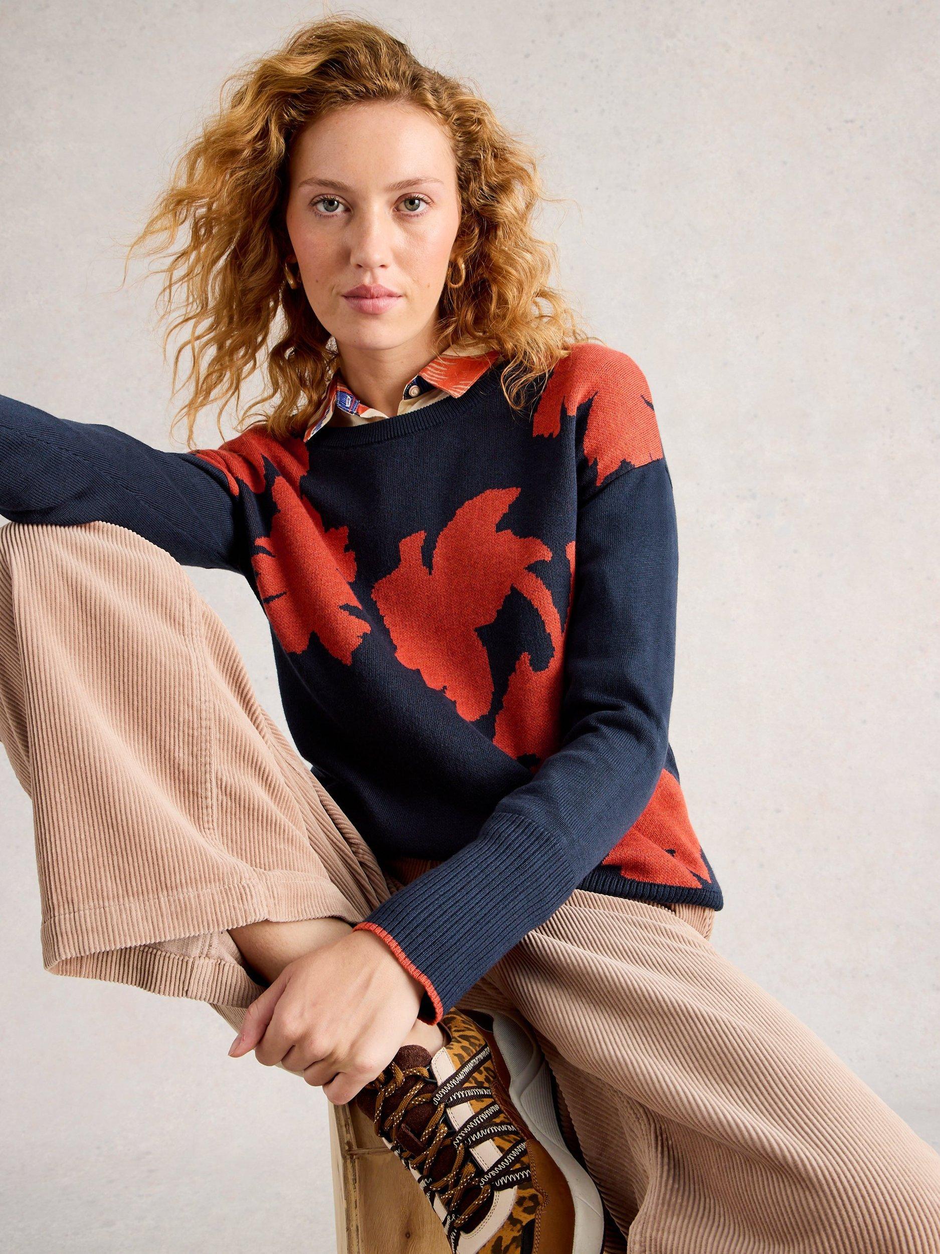 Product image 4 of 6, which shows White Stuff Olive Cotton Blend Jumper, Navy/Orange, 6