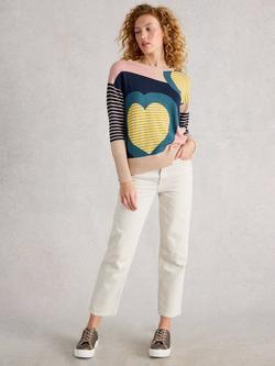White Stuff Olive Heart Stripes Jumper, Pink/Multi, Pink/Multi