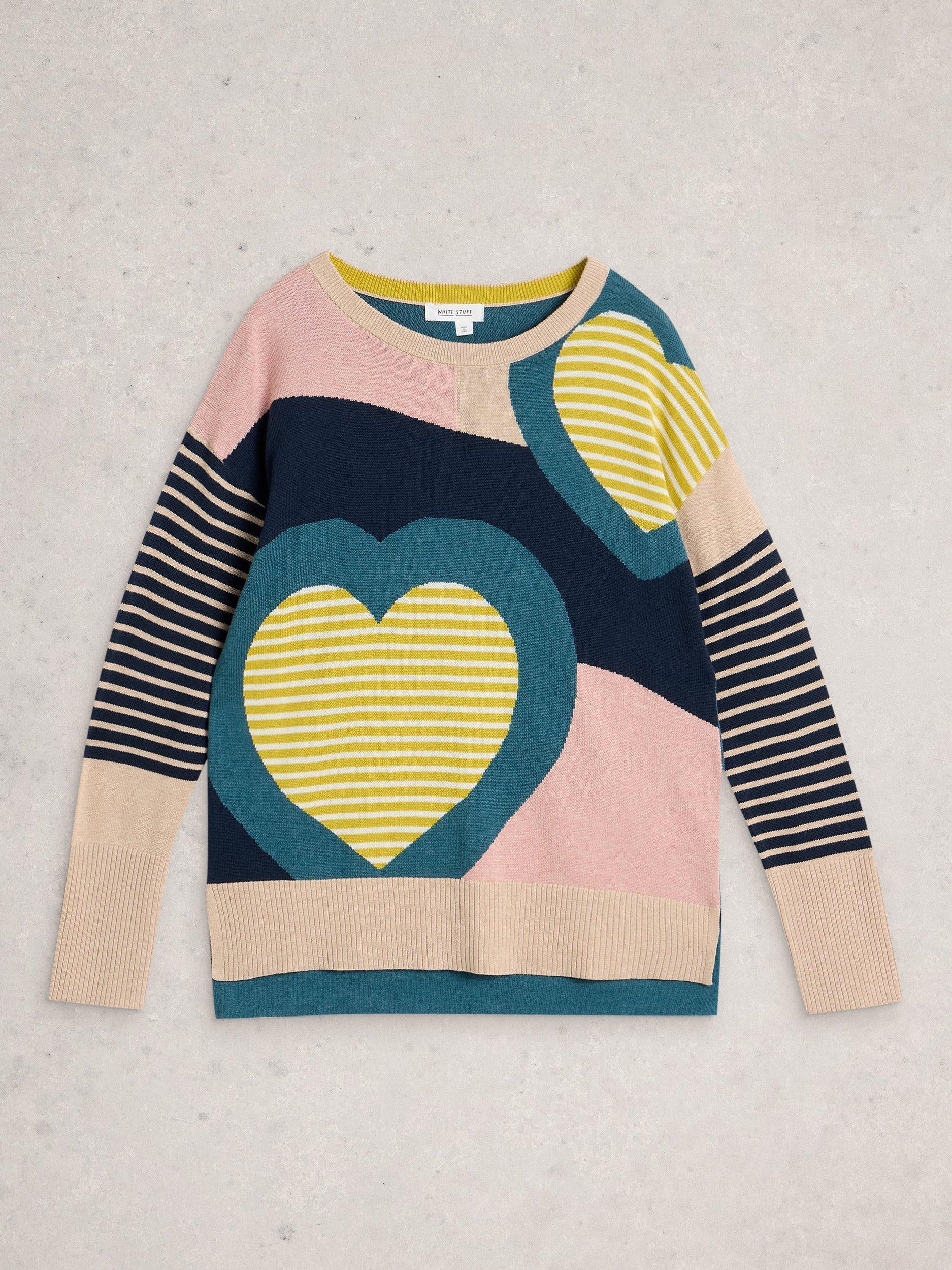 Product image 5 of 6, which shows White Stuff Olive Heart Stripes Jumper, Pink/Multi, 6