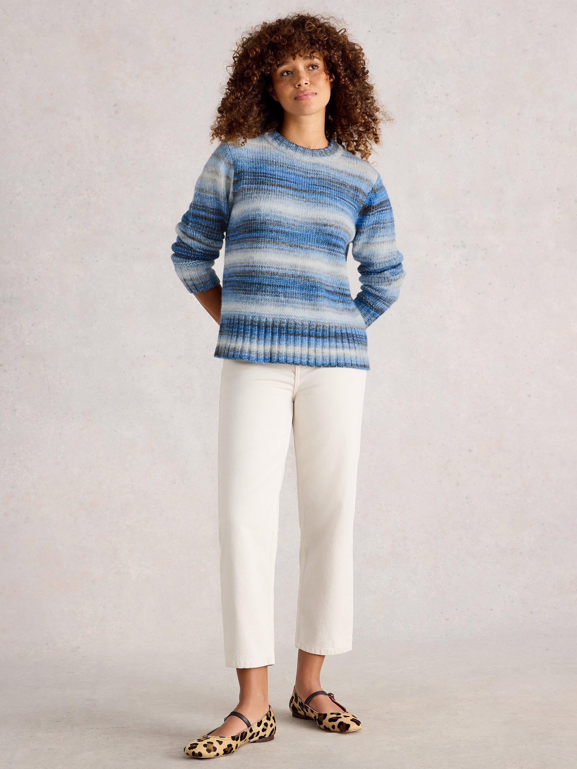 Product image 1 of 6, which shows White Stuff Sabrina Space Dye Stripe Jumper, Blue/Multi, 16