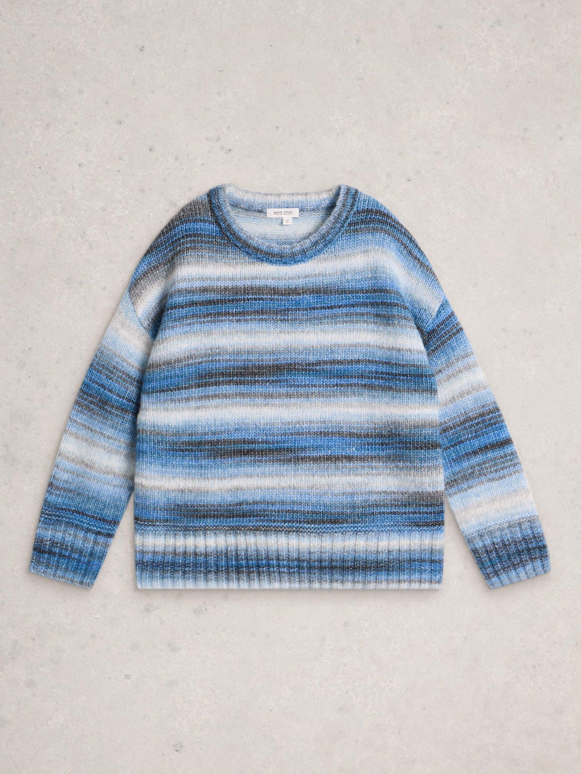 Product image 5 of 6, which shows White Stuff Sabrina Space Dye Stripe Jumper, Blue/Multi, 16