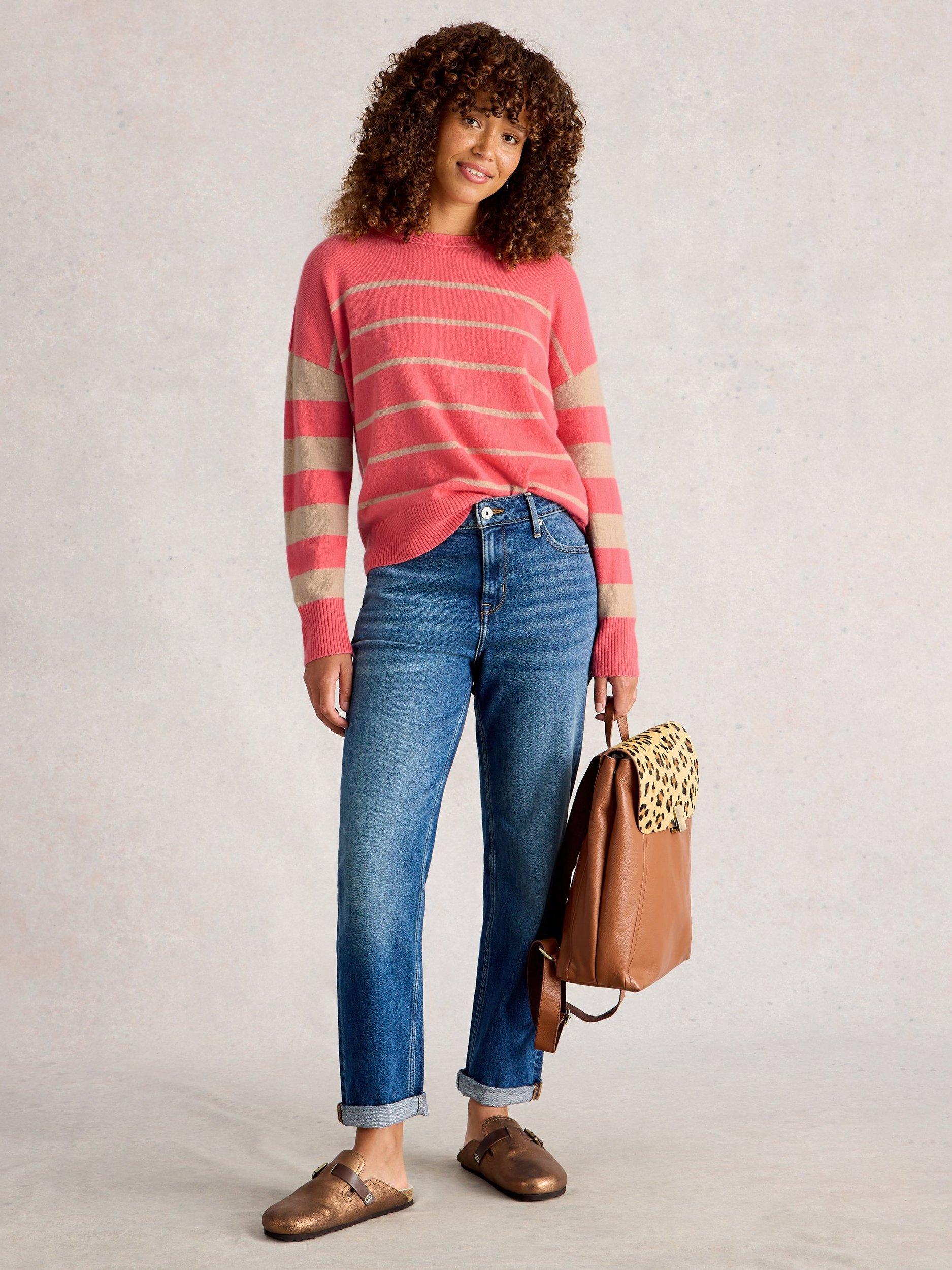 Product image 1 of 6, which shows White Stuff Cashmere Stripe Long Sleeve Crew Neck Jumper, Multi, 8