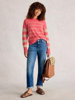 White Stuff Cashmere Stripe Long Sleeve Crew Neck Jumper, Multi
