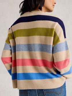 White Stuff Cashmere Stripe Jumper - view 2, Grey/Multi
