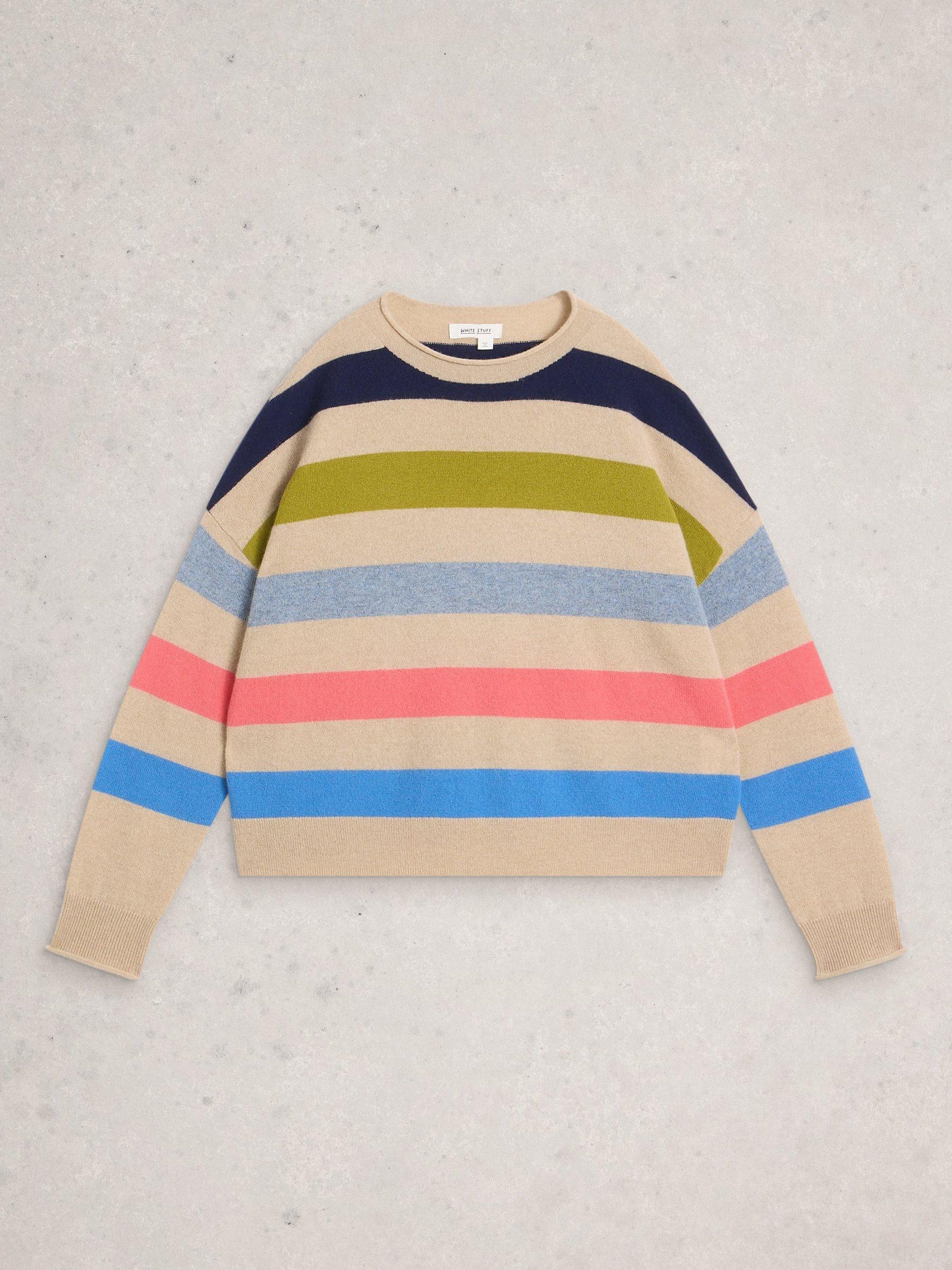 Product image 5 of 6, which shows White Stuff Cashmere Stripe Jumper, Grey/Multi, 14