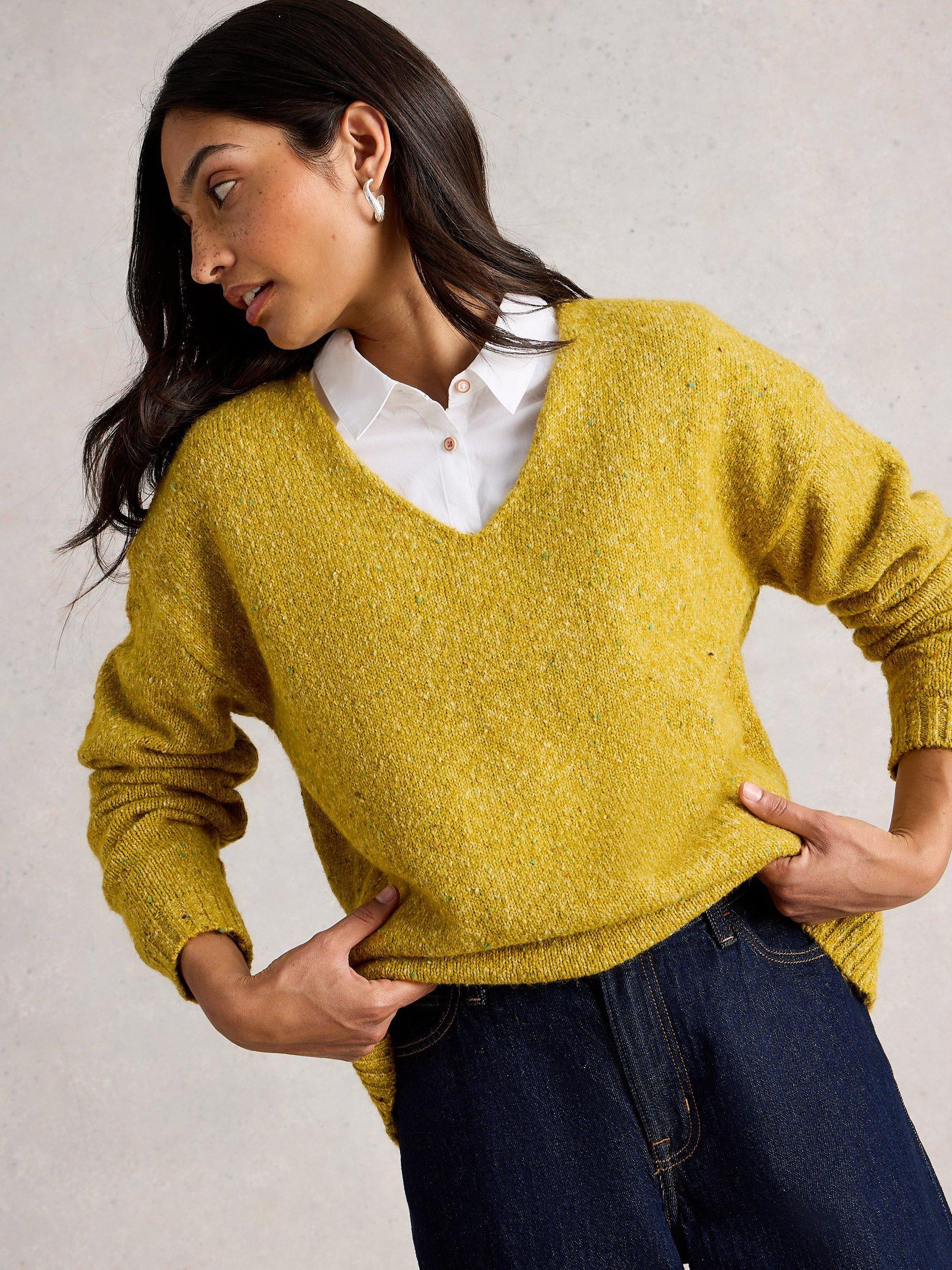 Product image 4 of 6, which shows White Stuff Textured V-Neck Jumper, Mid Yellow, 6
