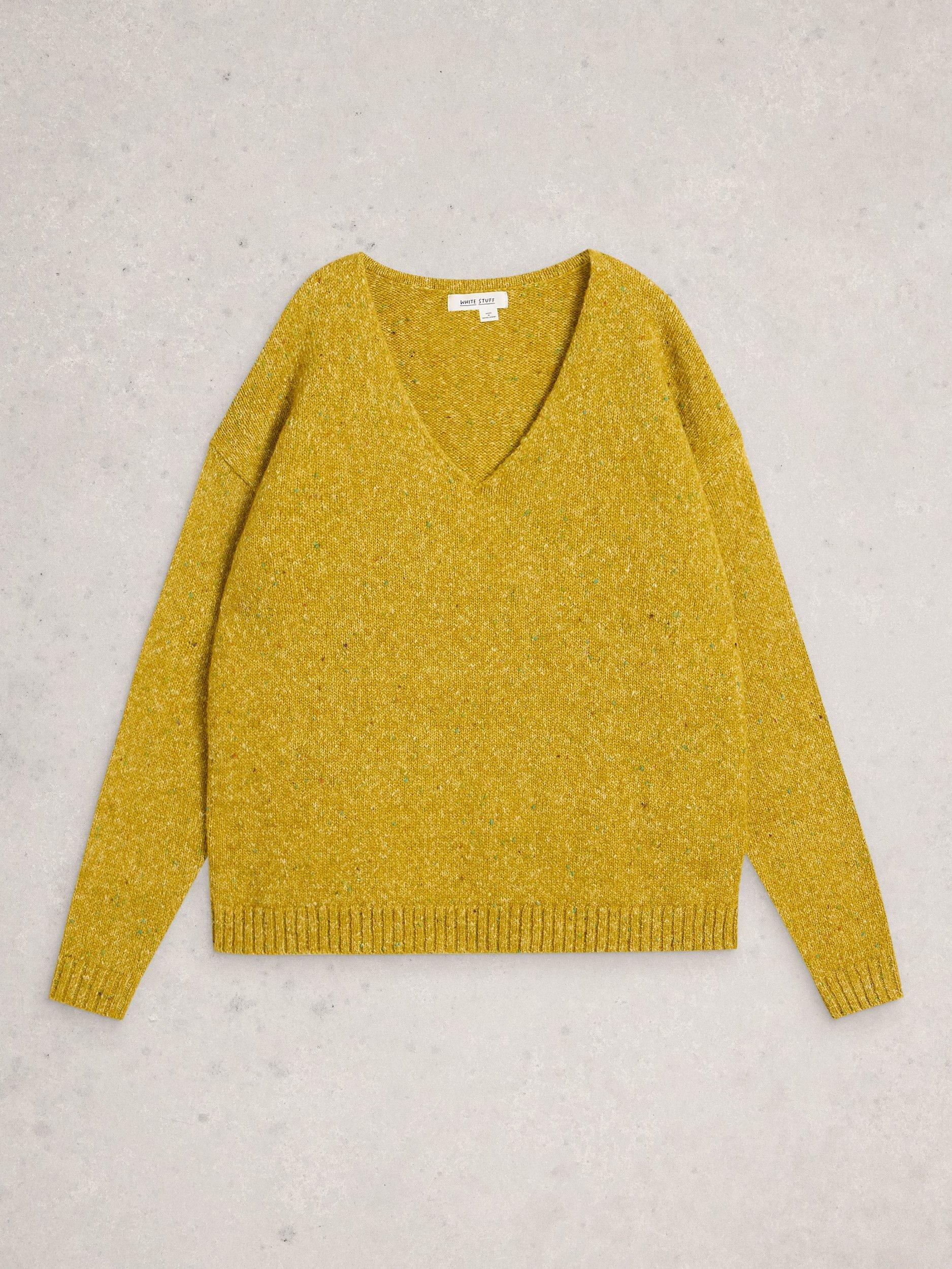Product image 5 of 6, which shows White Stuff Textured V-Neck Jumper, Mid Yellow, 6