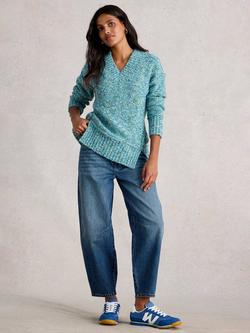 White Stuff Tilly V-Neck Jumper, Mid Blue, Mid Blue