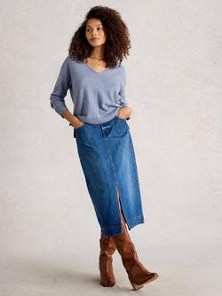 White Stuff Cashmere V Neck Jumper, Mid Blue