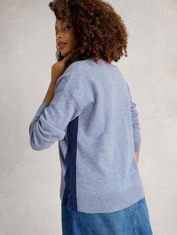 White Stuff Cashmere V Neck Jumper - view 2, Mid Blue