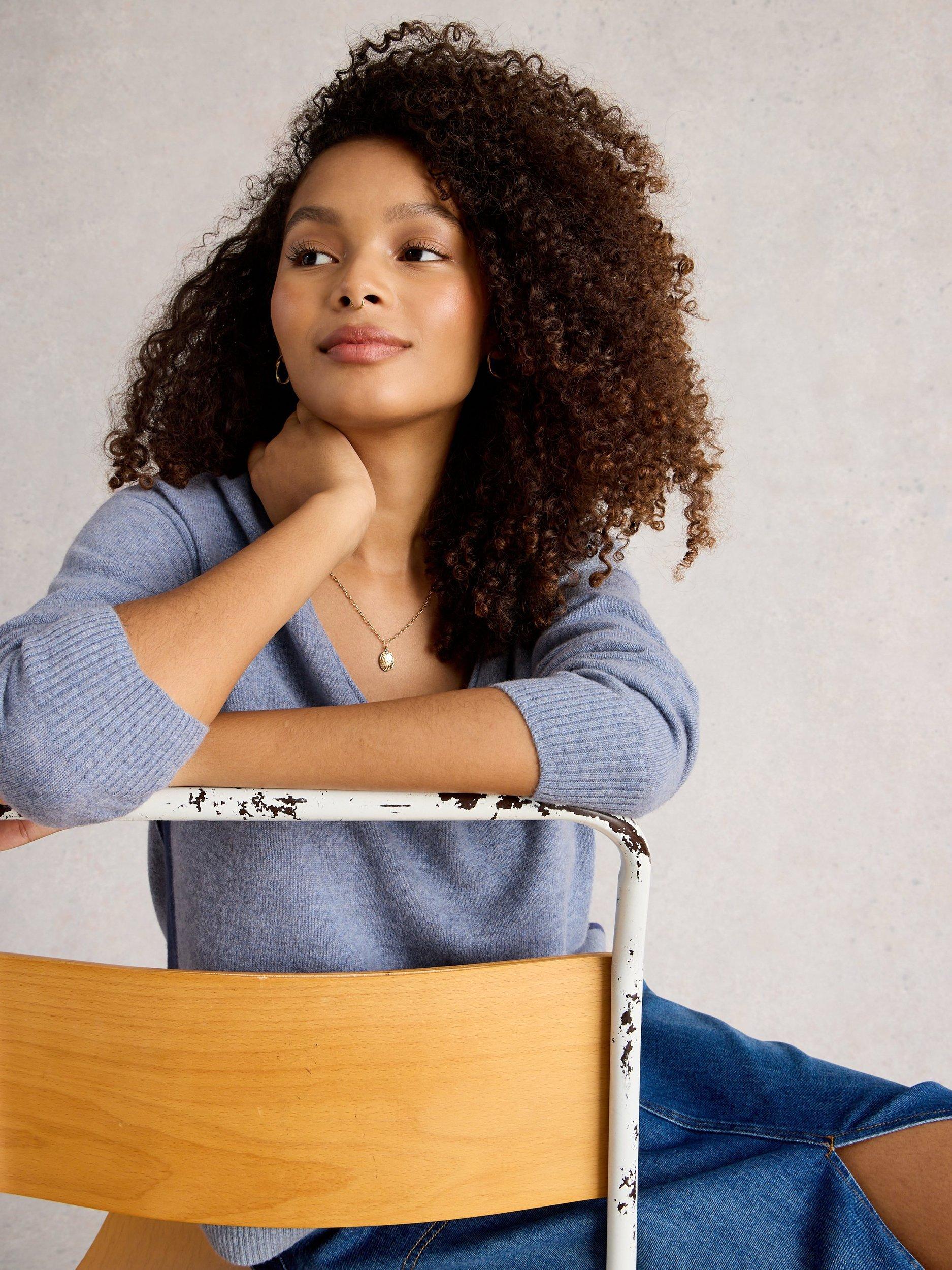 Product image 3 of 6, which shows White Stuff Cashmere V Neck Jumper, Mid Blue, 10