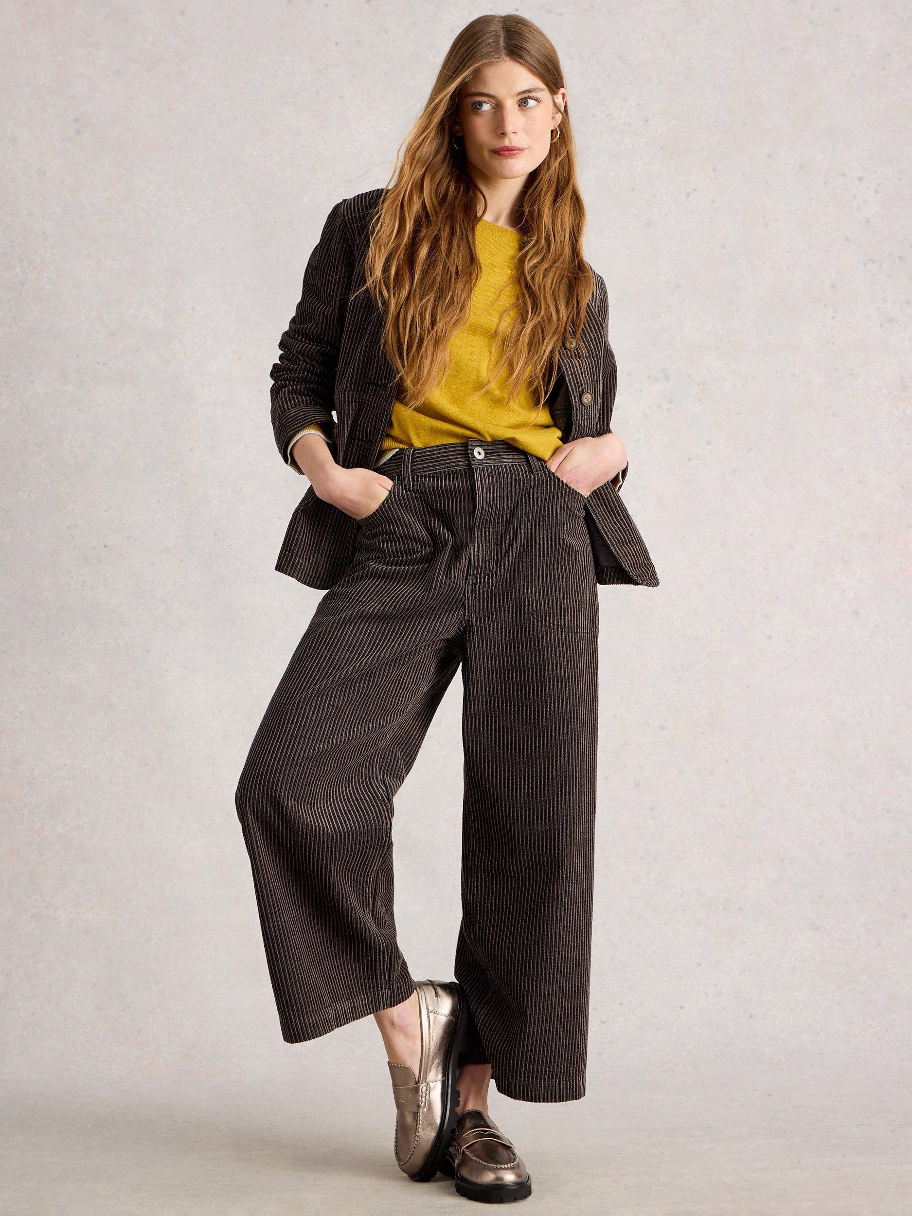 Product image 1 of 6, which shows White Stuff Tia Cotton Wide Leg Cropped Trousers, Black/Multi, 12R