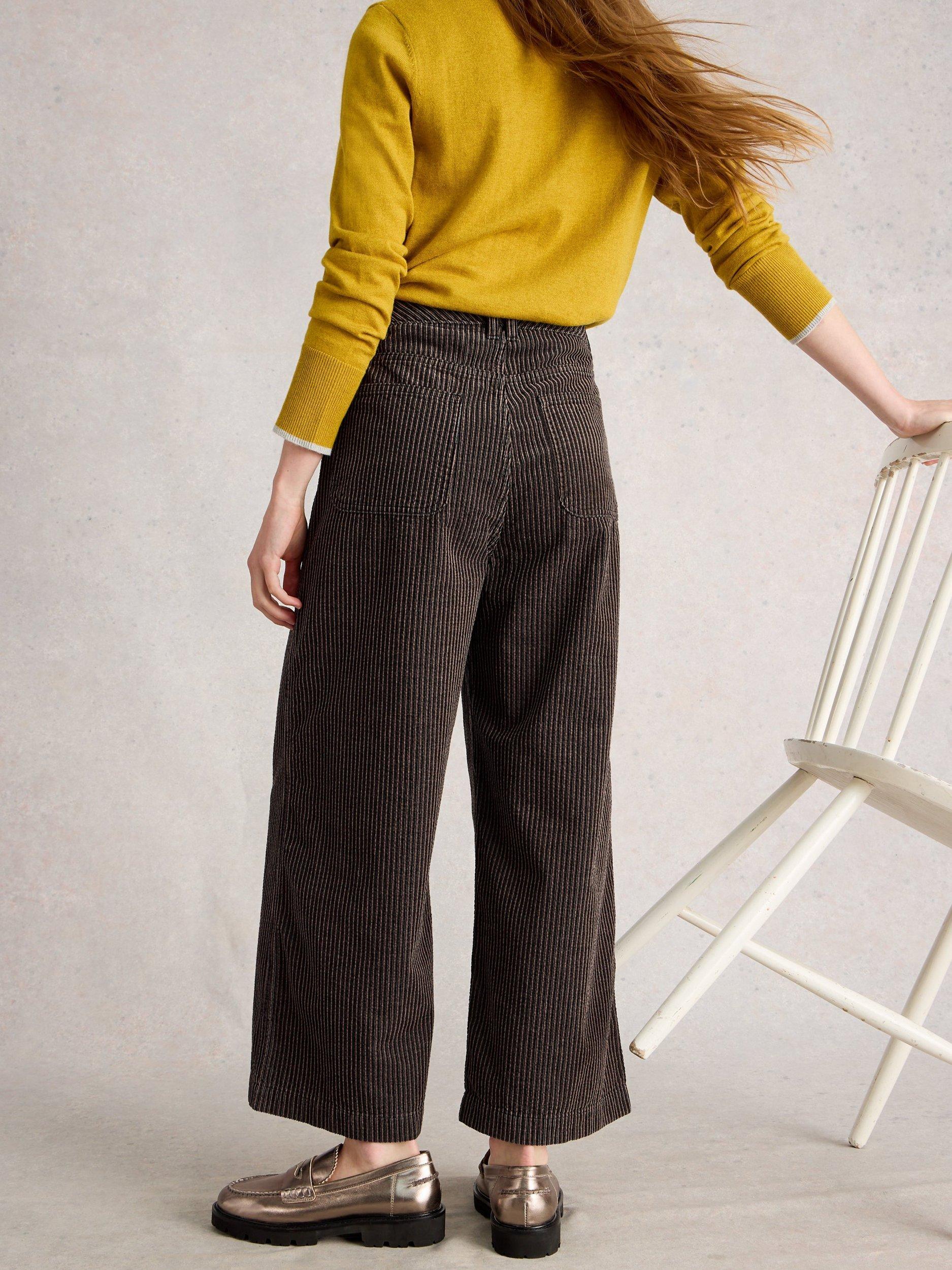 Product image 2 of 6, which shows White Stuff Tia Cotton Wide Leg Cropped Trousers, Black/Multi, 12R