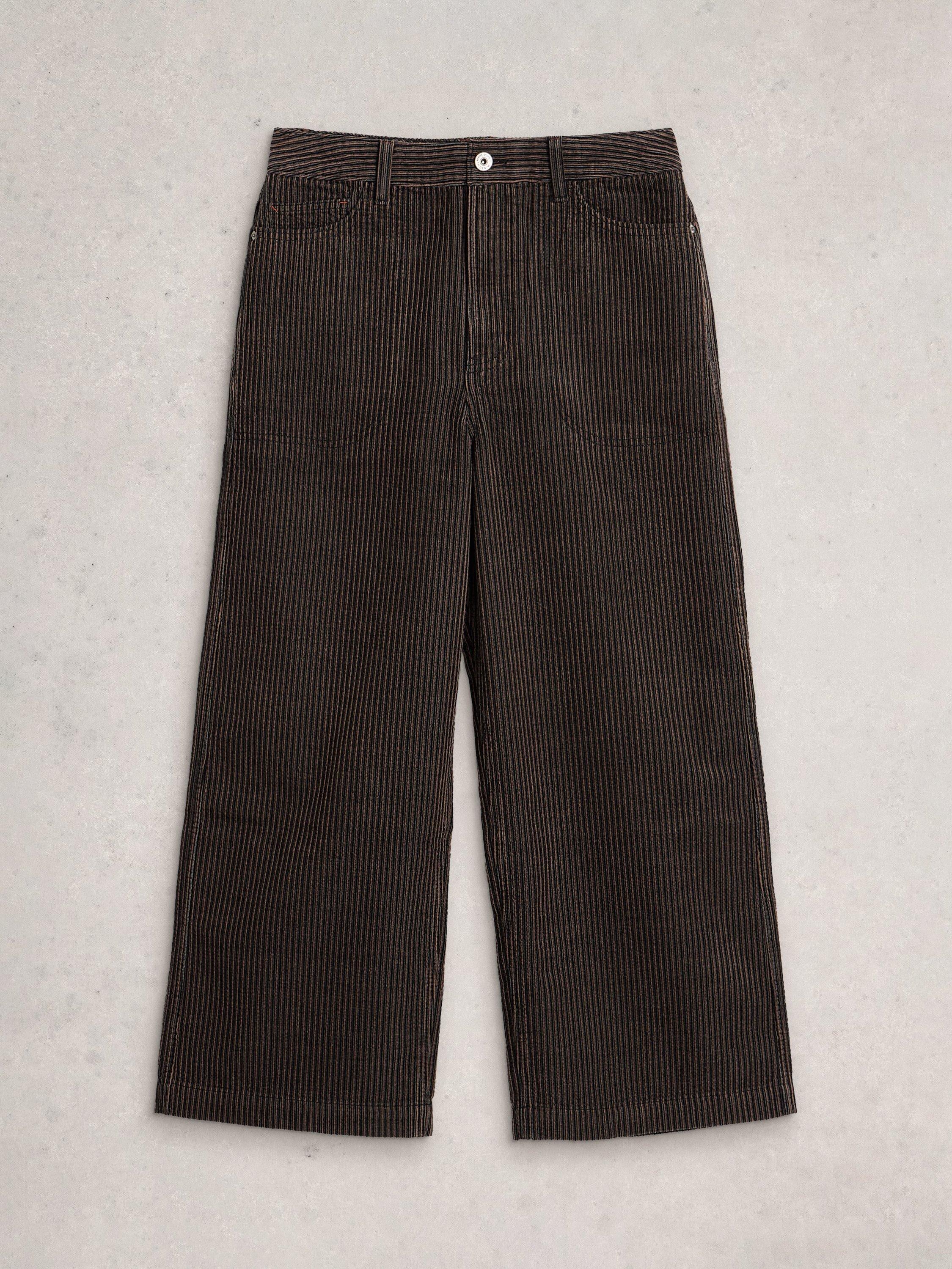 Product image 5 of 6, which shows White Stuff Tia Cotton Wide Leg Cropped Trousers, Black/Multi, 12R