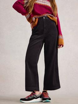 White Stuff Tia Cotton Blend Wide Leg Cropped Trousers - view 2, Dark Grey