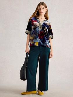 White Stuff Tia Cropped Velvet Trousers, Dark Teal, Dark Teal