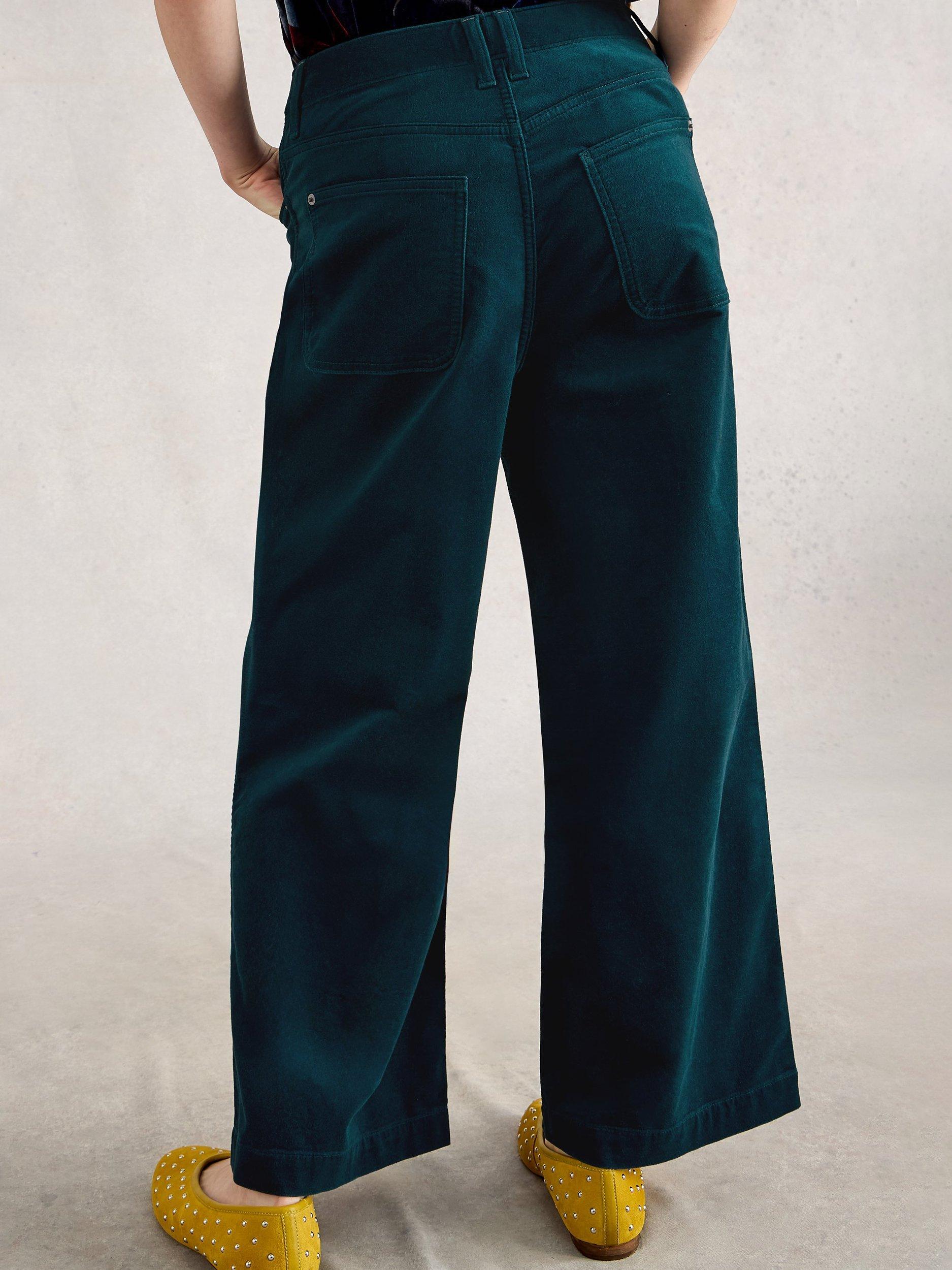 Product image 2 of 6, which shows White Stuff Tia Cropped Velvet Trousers, Dark Teal, 6R