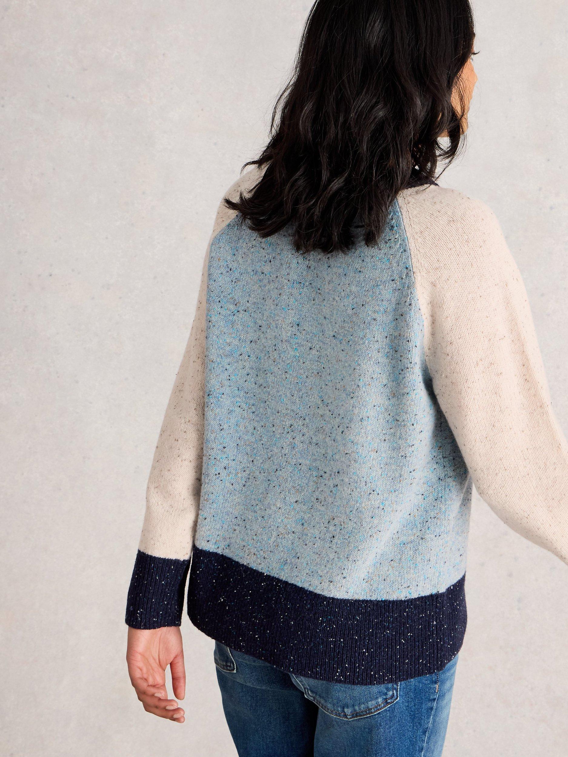 Product image 2 of 6, which shows White Stuff Wool Blend Colour Block Long Sleeve Crew Neck Jumper, Blue/Multi, 22