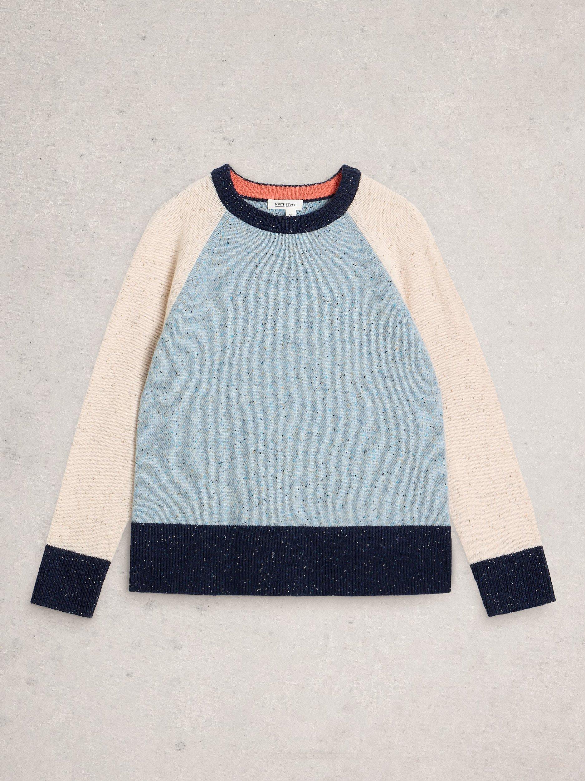 Product image 5 of 6, which shows White Stuff Wool Blend Colour Block Long Sleeve Crew Neck Jumper, Blue/Multi, 22