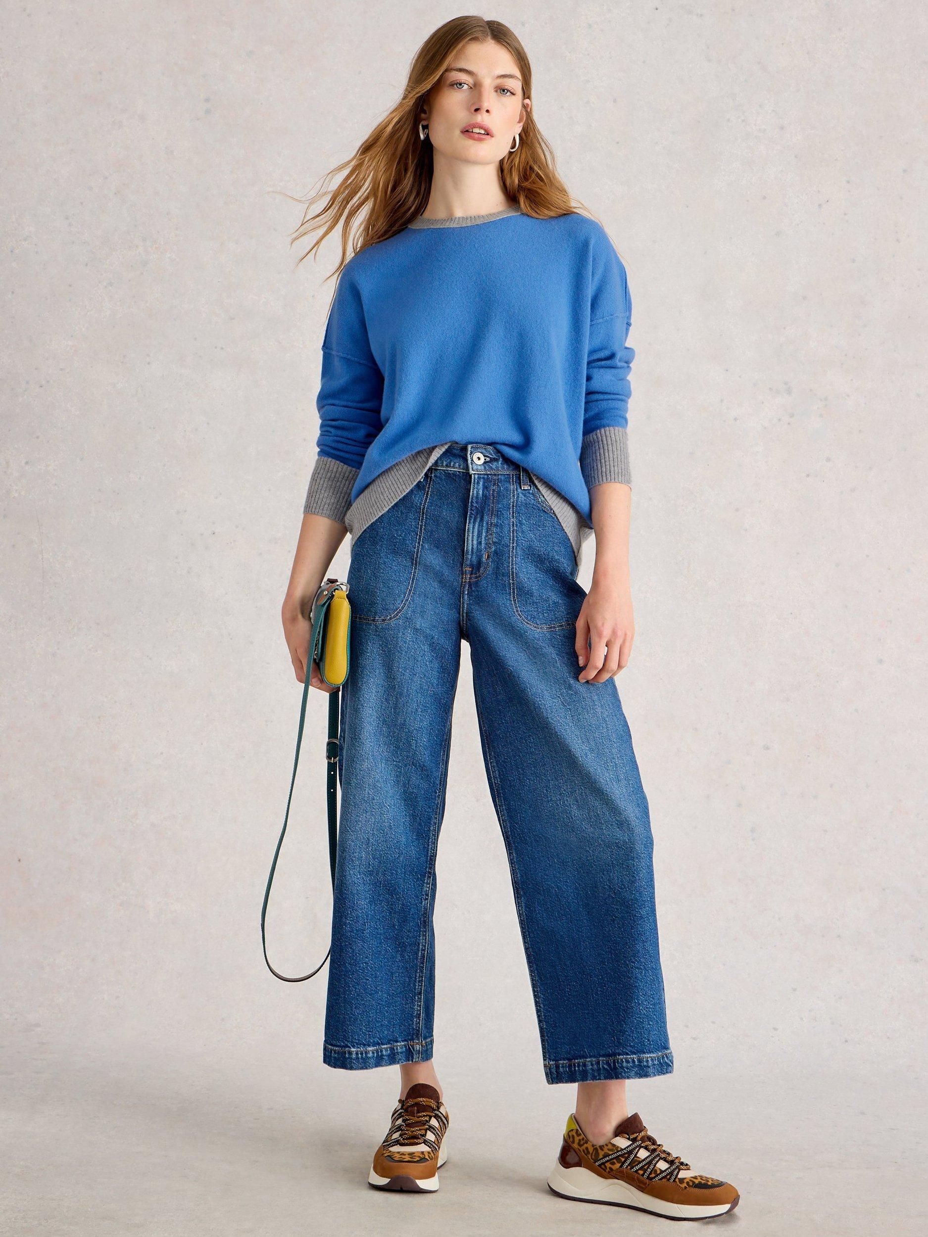 Product image 1 of 6, which shows White Stuff Crew Neck Colour Block Jumper, Blue/Multi, 8