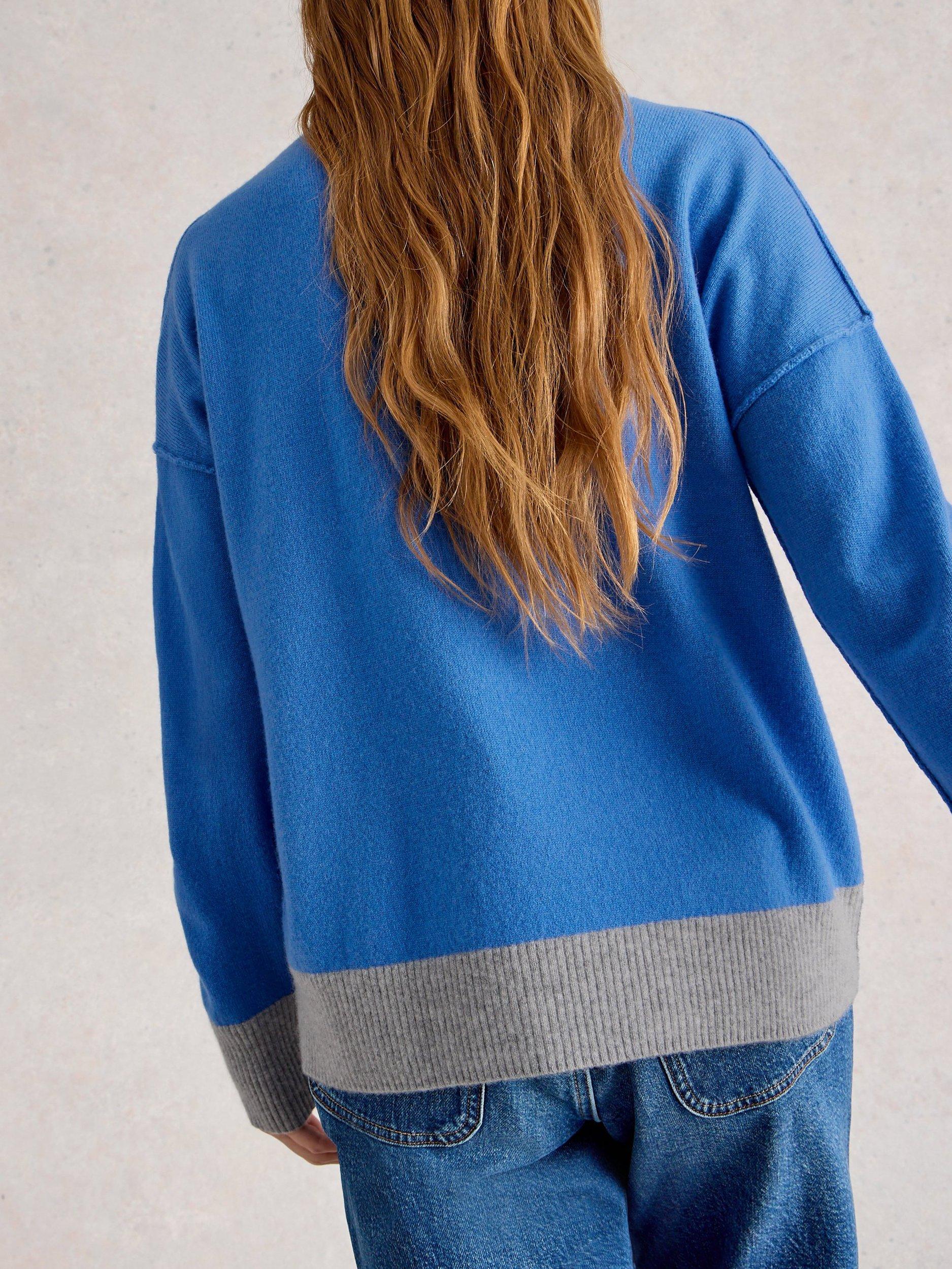 Product image 2 of 6, which shows White Stuff Crew Neck Colour Block Jumper, Blue/Multi, 8