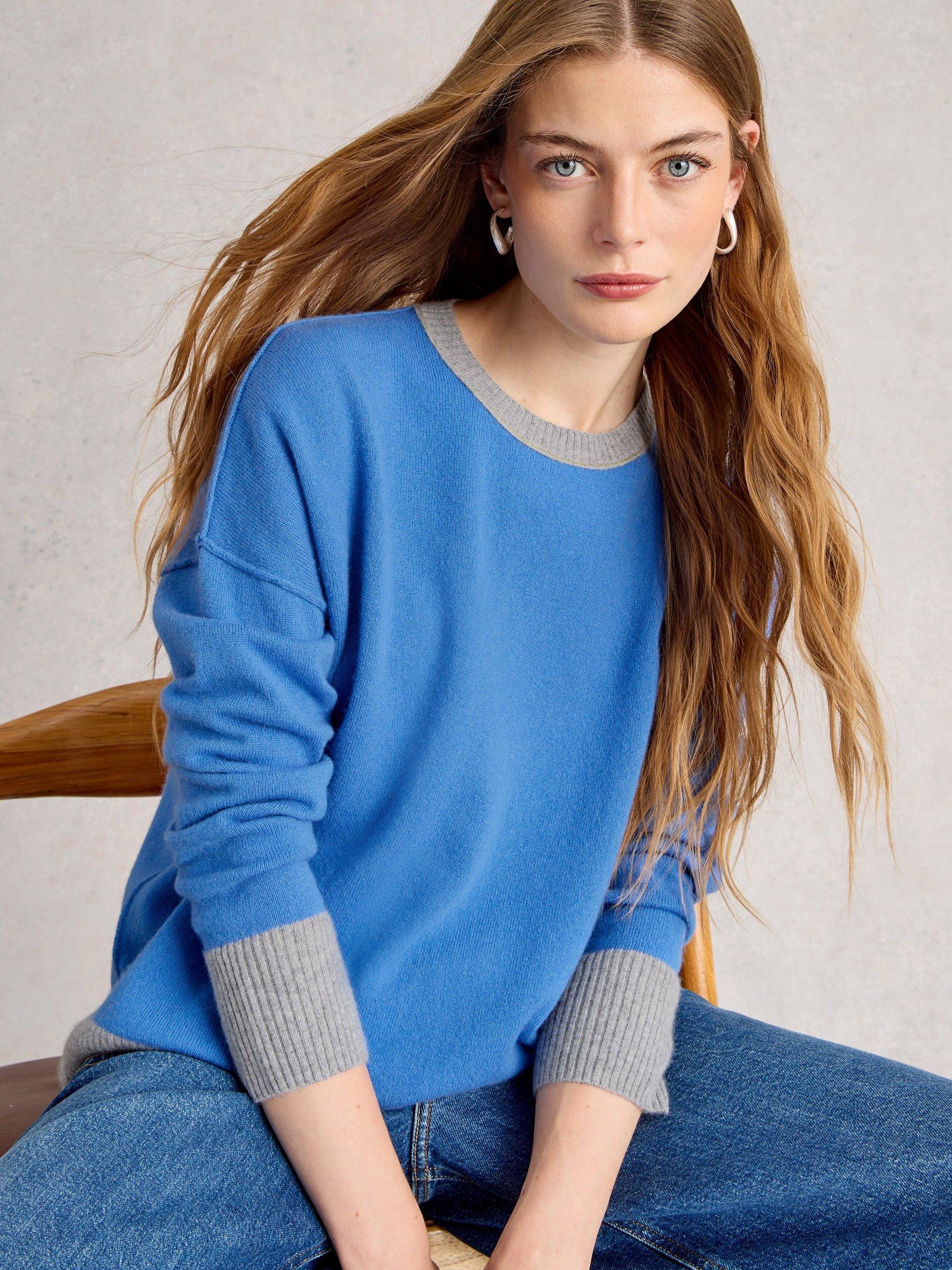 Product image 4 of 6, which shows White Stuff Crew Neck Colour Block Jumper, Blue/Multi, 8