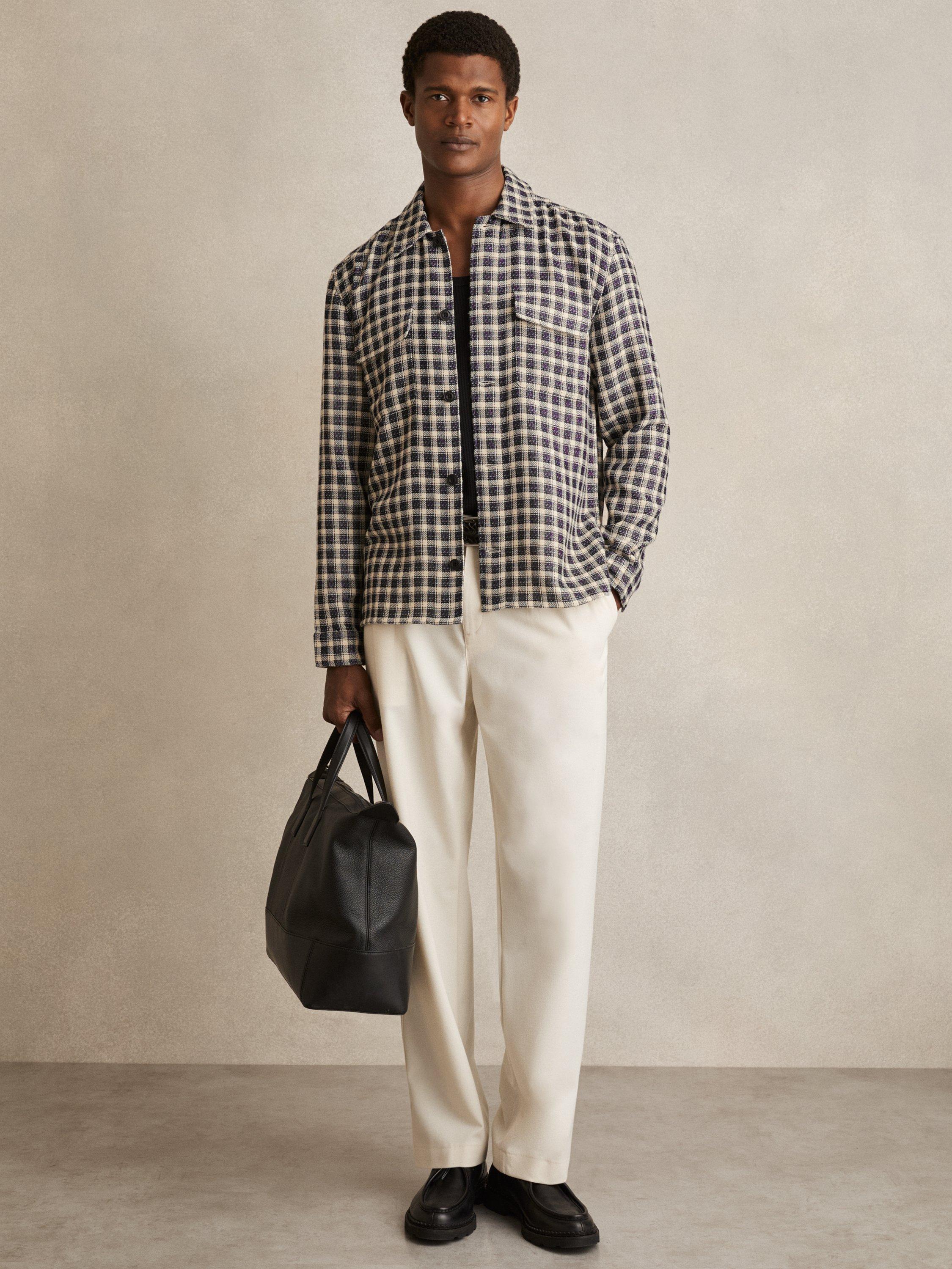 Product image 1 of 5, which shows Reiss Ribona Check Shirt, Navy/White, XS