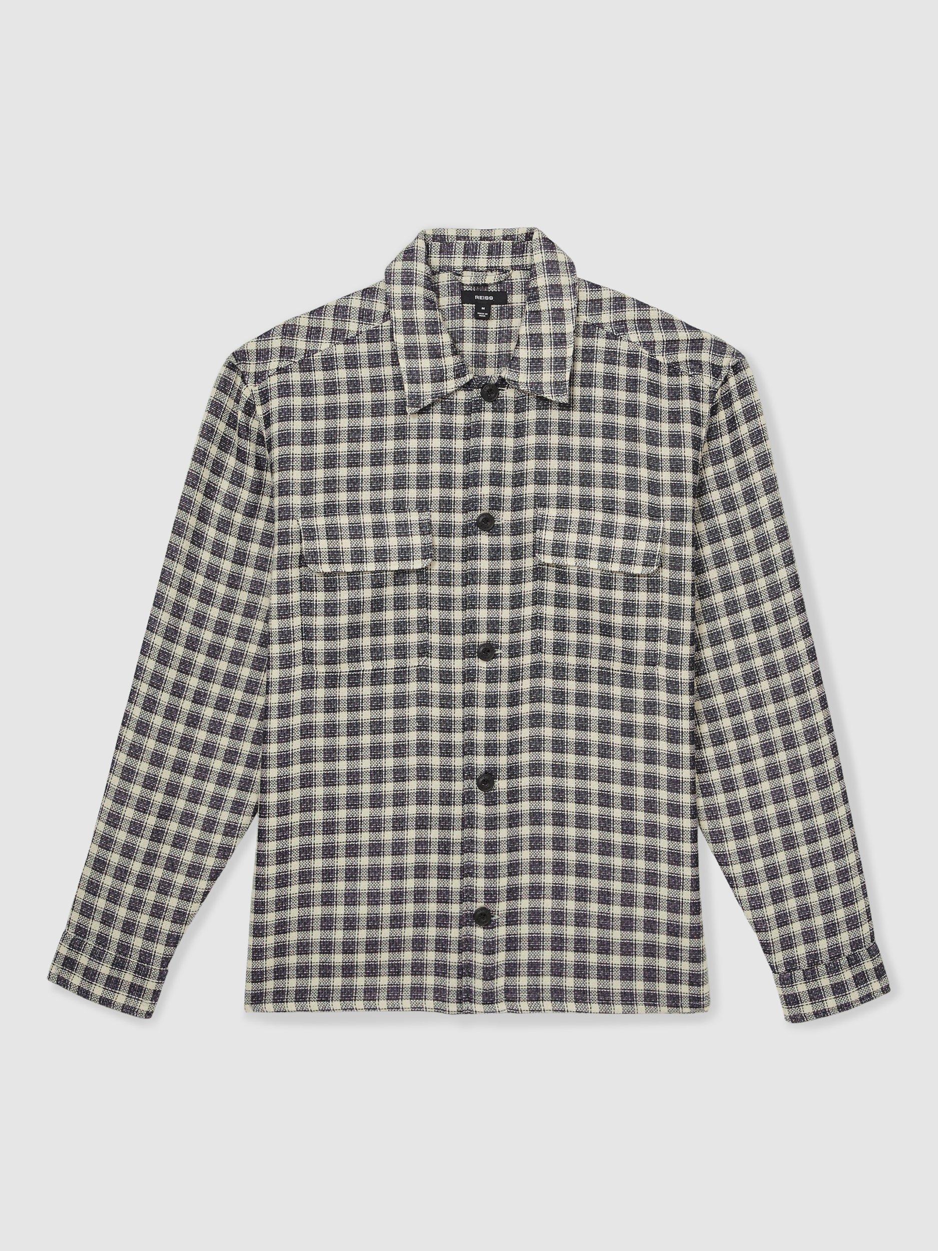Product image 3 of 5, which shows Reiss Ribona Check Shirt, Navy/White, XS