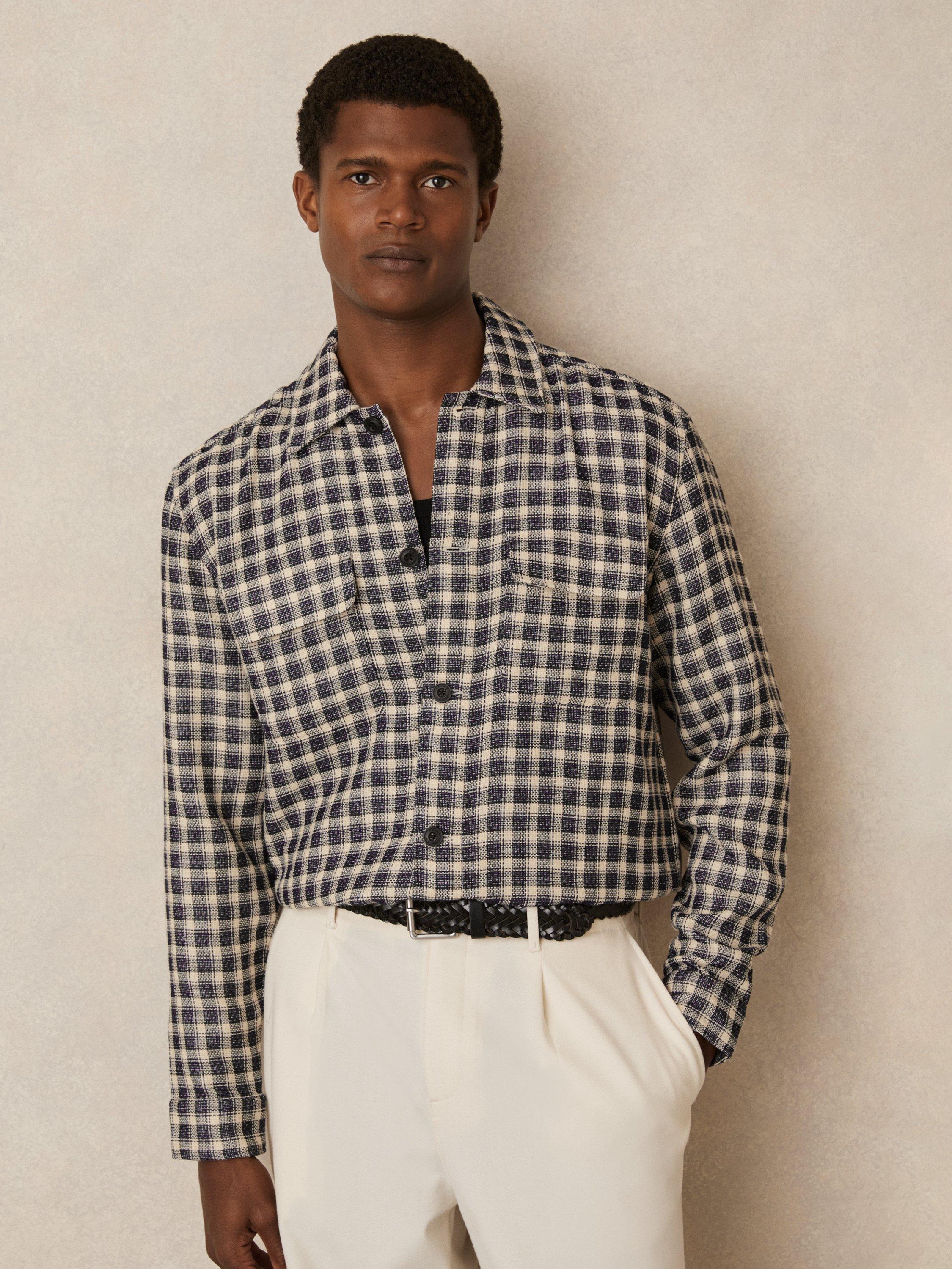 Product image 4 of 5, which shows Reiss Ribona Check Shirt, Navy/White, XS