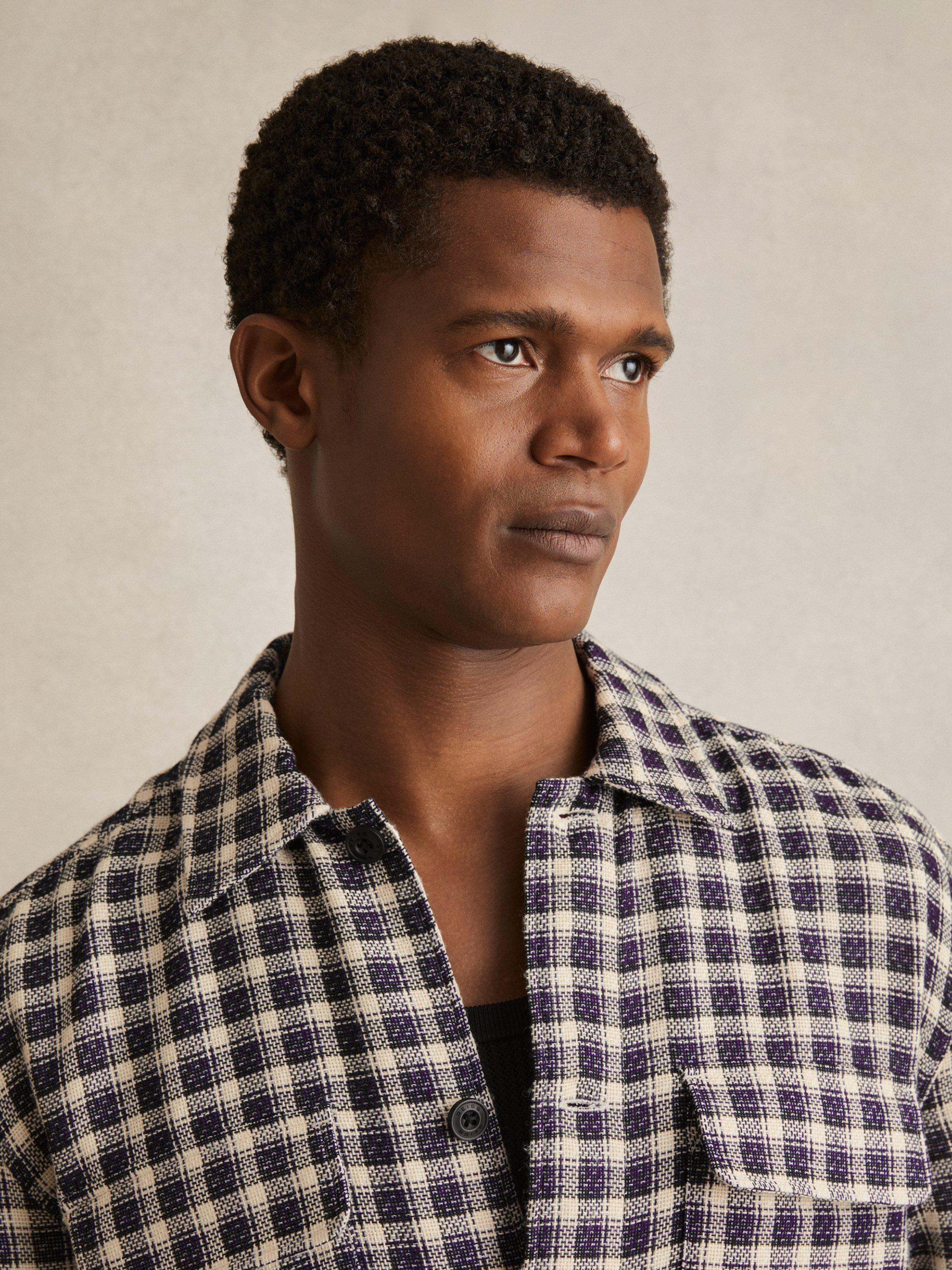 Product image 5 of 5, which shows Reiss Ribona Check Shirt, Navy/White, XS