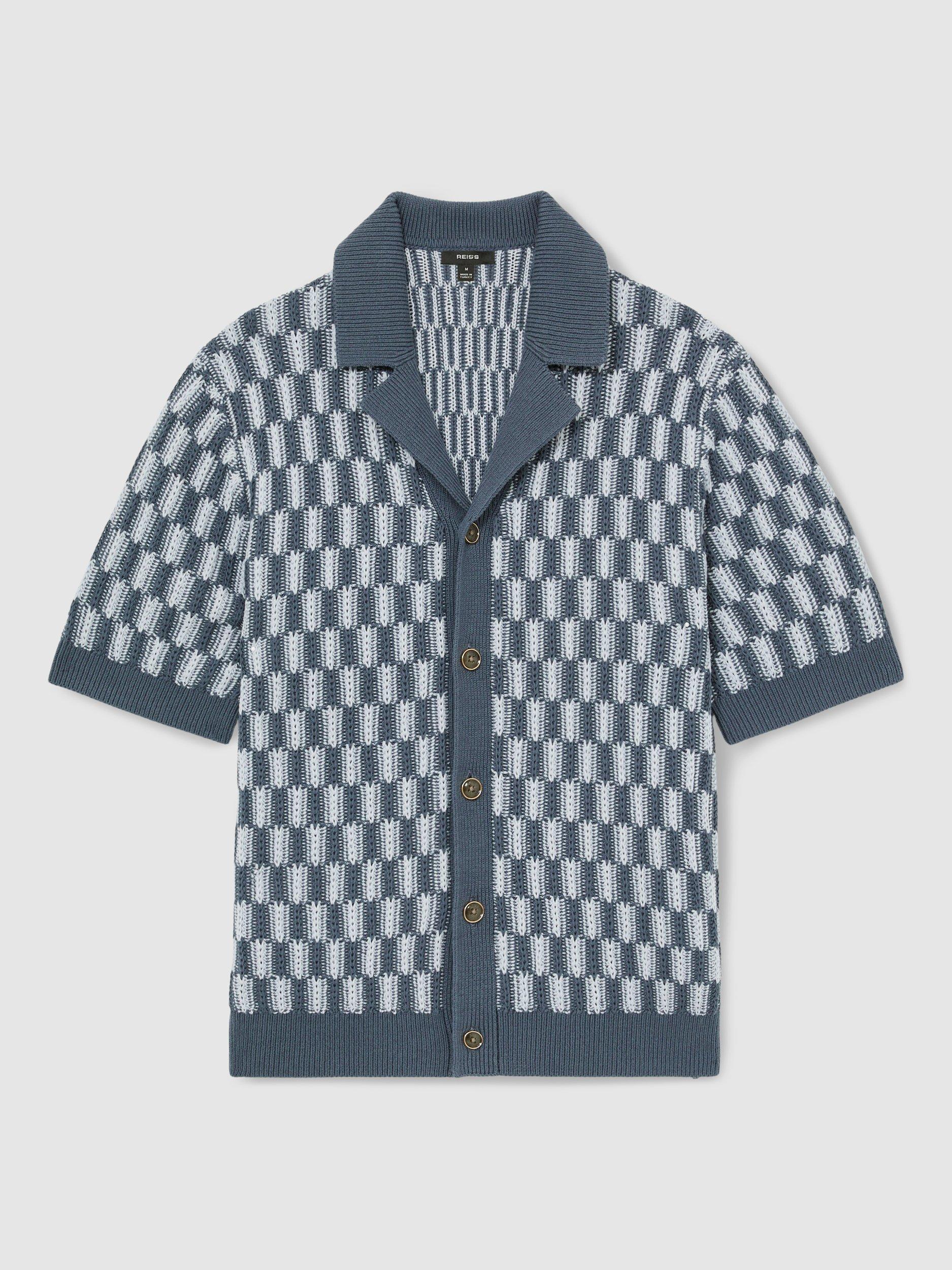 Product image 3 of 5, which shows Reiss Robbie Check Cotton Shirt, Airforce Blue/Soft, L