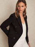 Reiss Lia Wool Blend Double Breasted V Neck Long Sleeve Petite Blazer