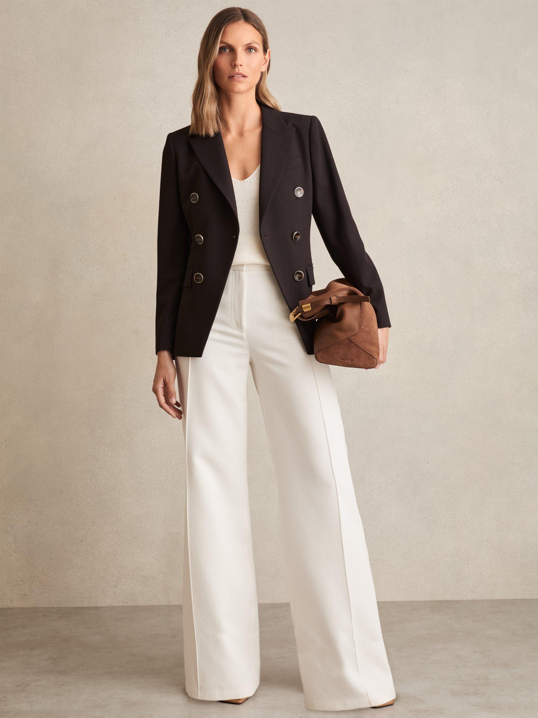 Product image 4 of 5, which shows Reiss Lia Wool Blend Double Breasted V Neck Long Sleeve Petite Blazer, Chocolate Brown, 6Pt