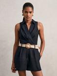 Reiss Mila Pure Linen Playsuit, Navy