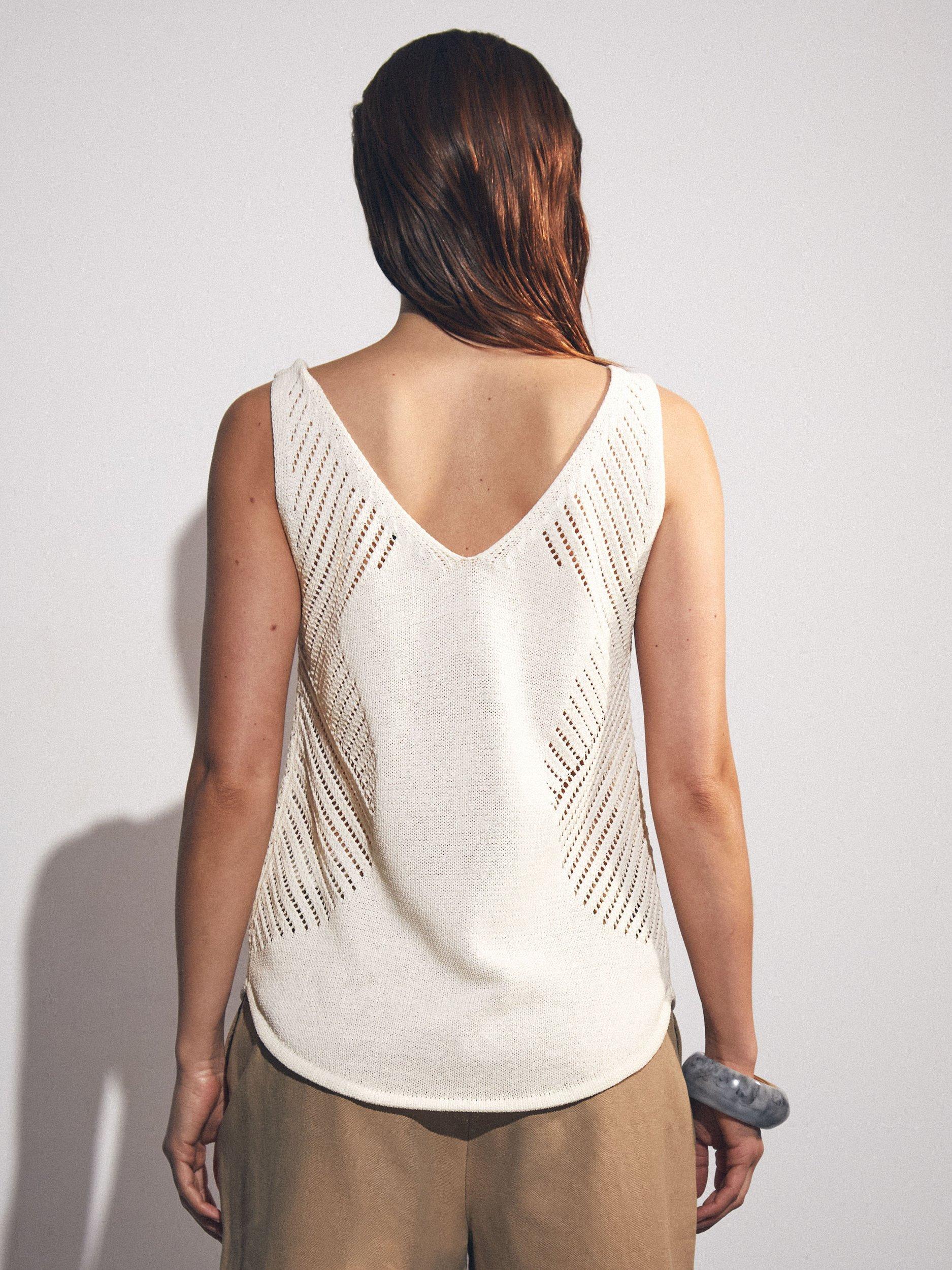 Product image 2 of 5, which shows Reiss Helena Cotton Blend Sleeveless V Neck Vest, Ivory Cream, XS