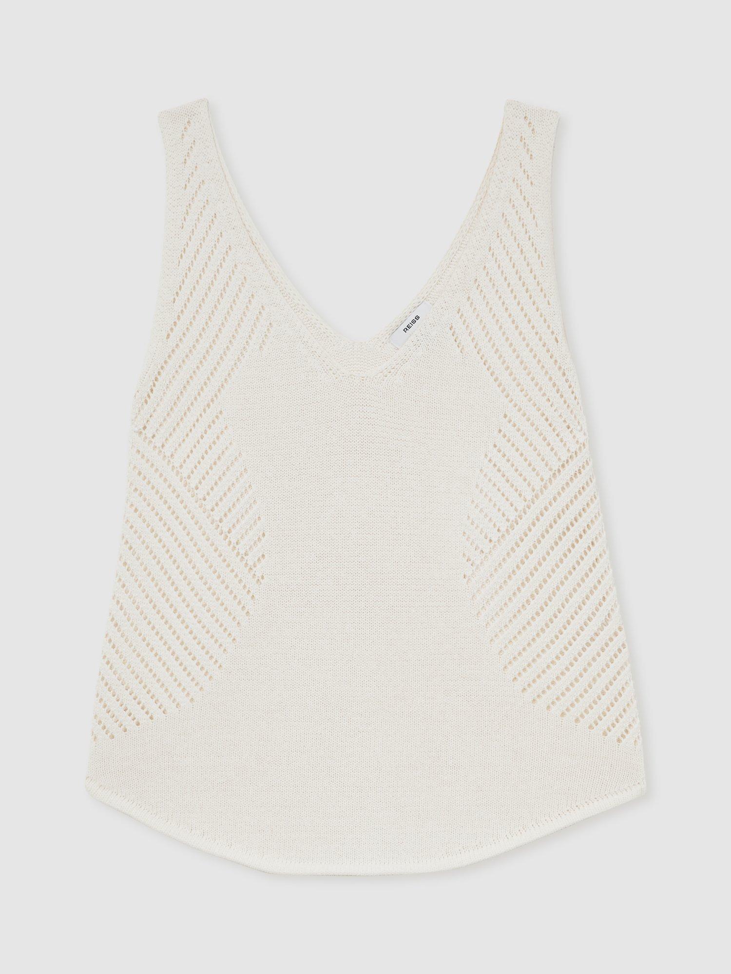 Product image 3 of 5, which shows Reiss Helena Cotton Blend Sleeveless V Neck Vest, Ivory Cream, XS