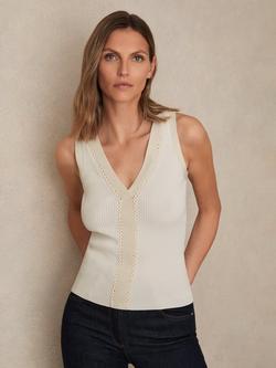 Reiss Lanette Sleeveless V Neck Cami, Ivory/Ecru