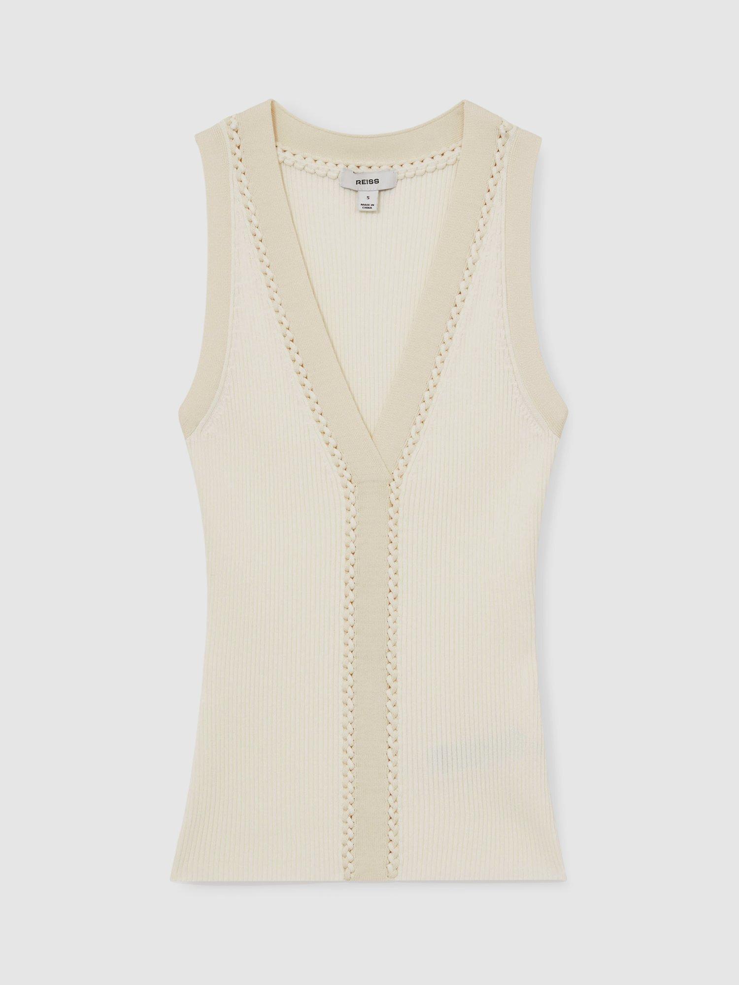Product image 3 of 5, which shows Reiss Lanette Sleeveless V Neck Cami, Ivory/Ecru, XS