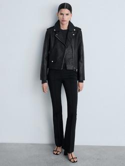 Mango Perfect Leather Cropped Biker Jacket - view 2, Black