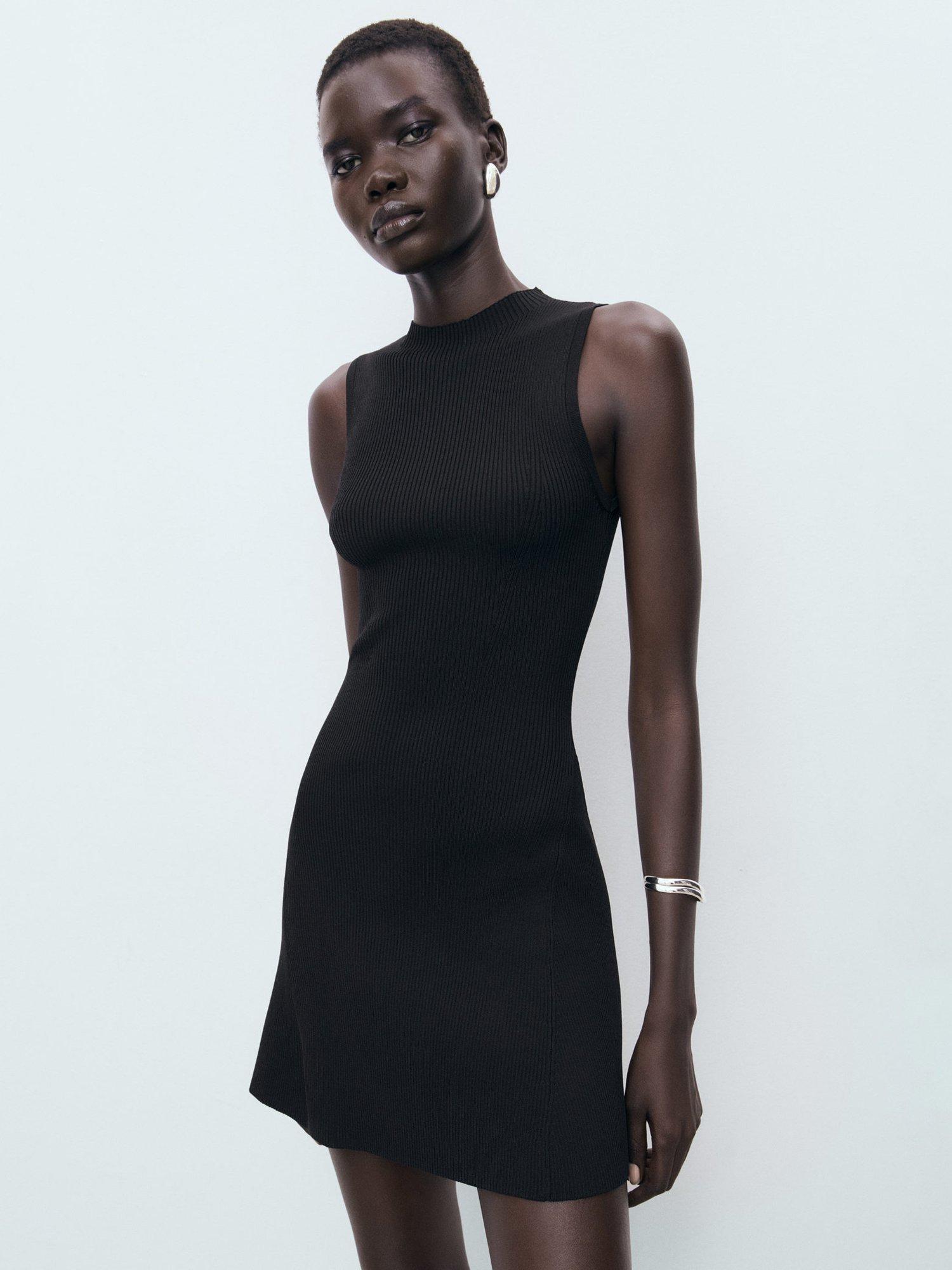 Product image 1 of 7, which shows Mango Albert Sleeveless Fit and Flare Mini Dress, Black, 10