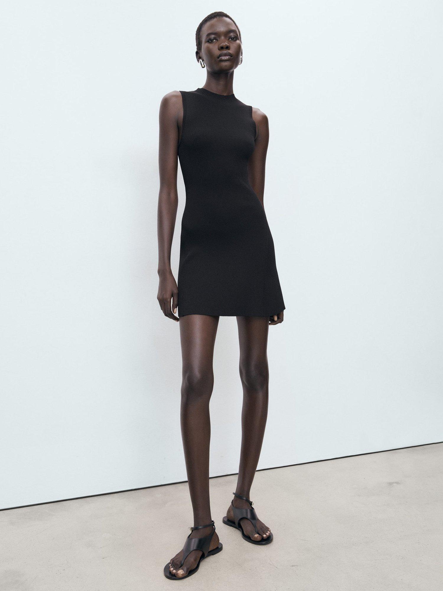 Product image 2 of 7, which shows Mango Albert Sleeveless Fit and Flare Mini Dress, Black, 10